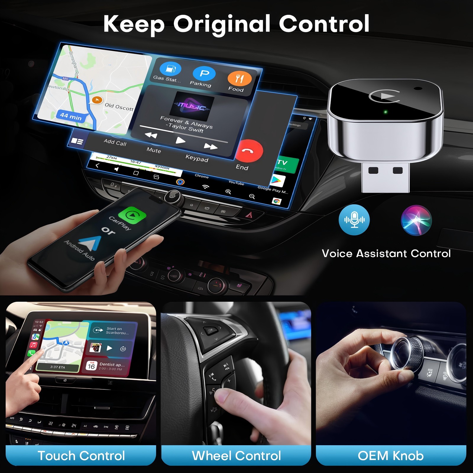2PCS Wireless USB Carplay Adapter Dongle For iPhone Apple Android Auto Plug Play