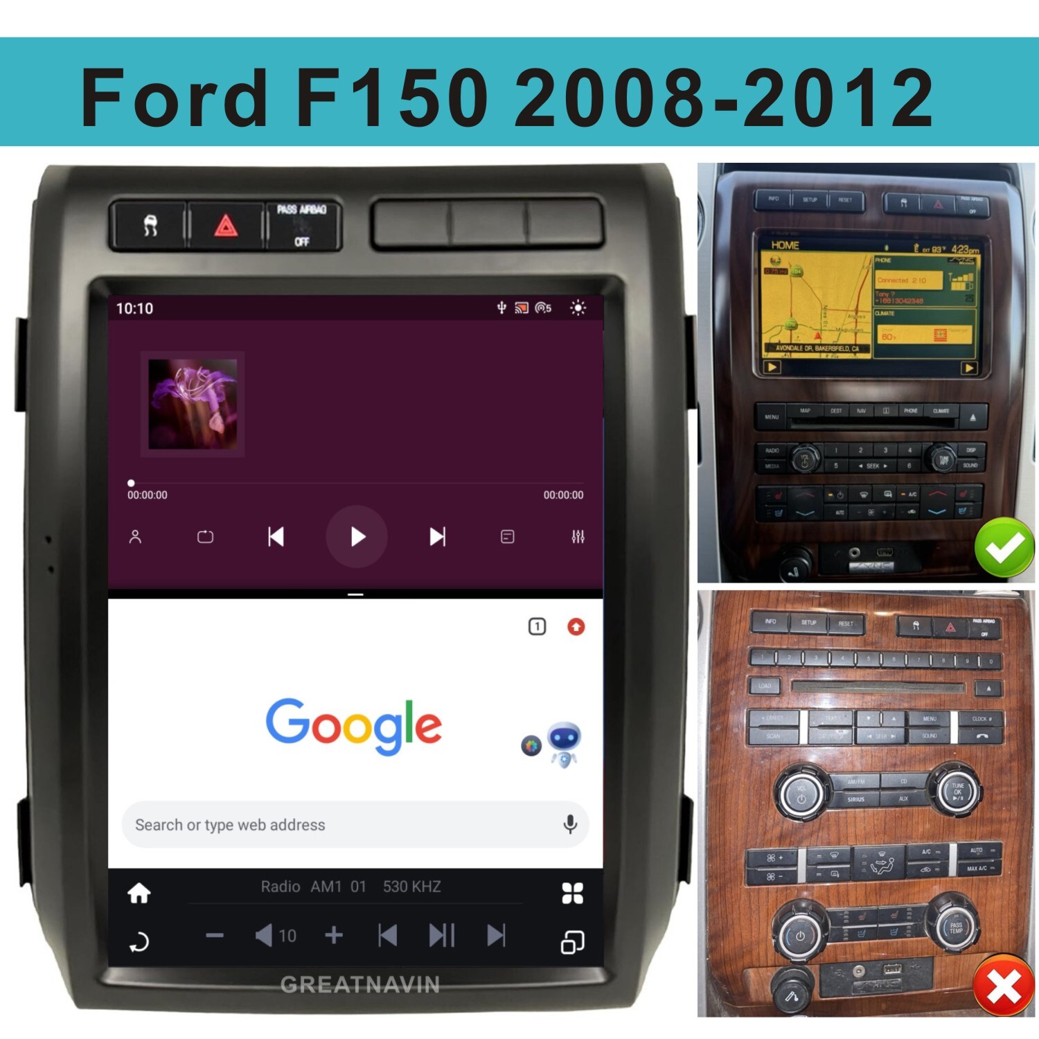 Apple Carplay For Ford Tesla style F150 2009-2012 Stereo Navi GPS 12.1 Car Radio