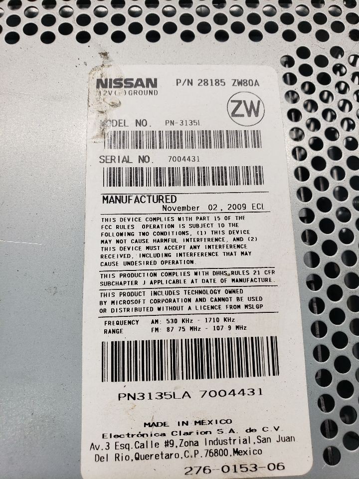2010-2012 Nissan Versa Radio AM FM CD Hatchback Stereo Receiver OEM 1382544