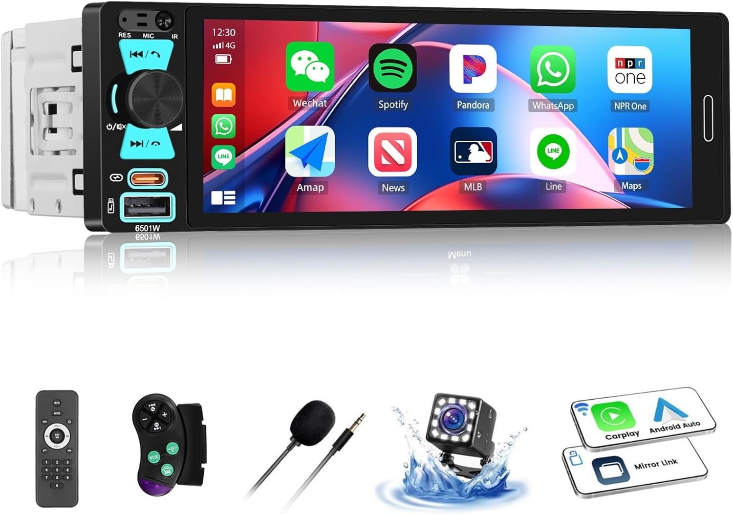 Single DIN Wireless Apple CarPlay Car Stereo Radio Android Auto Head Unit Camera