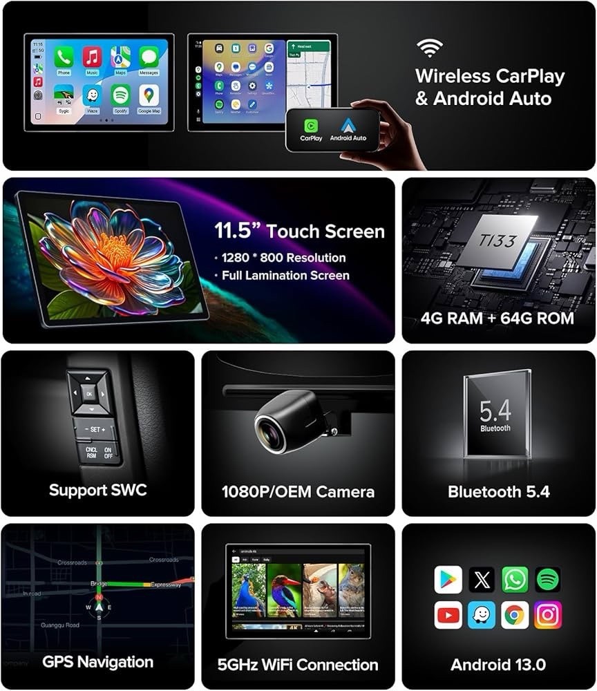 11.5”Car Radio for Honda Accord Stereo 2008-2013 Wireless CarPlay 4GB+ 64GB