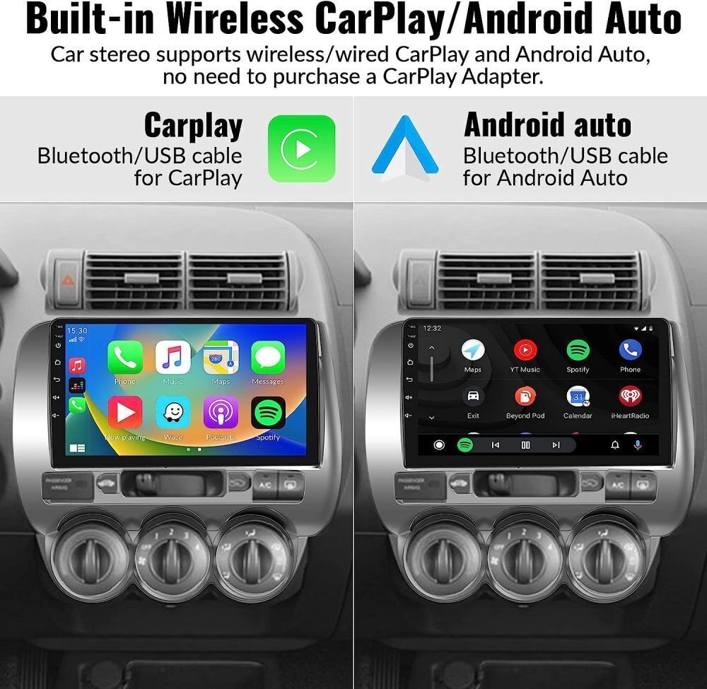 9” Car Radio Stereo GPS WiFi BT For Honda Fit Jazz 2006-2008 Carplay Android 14