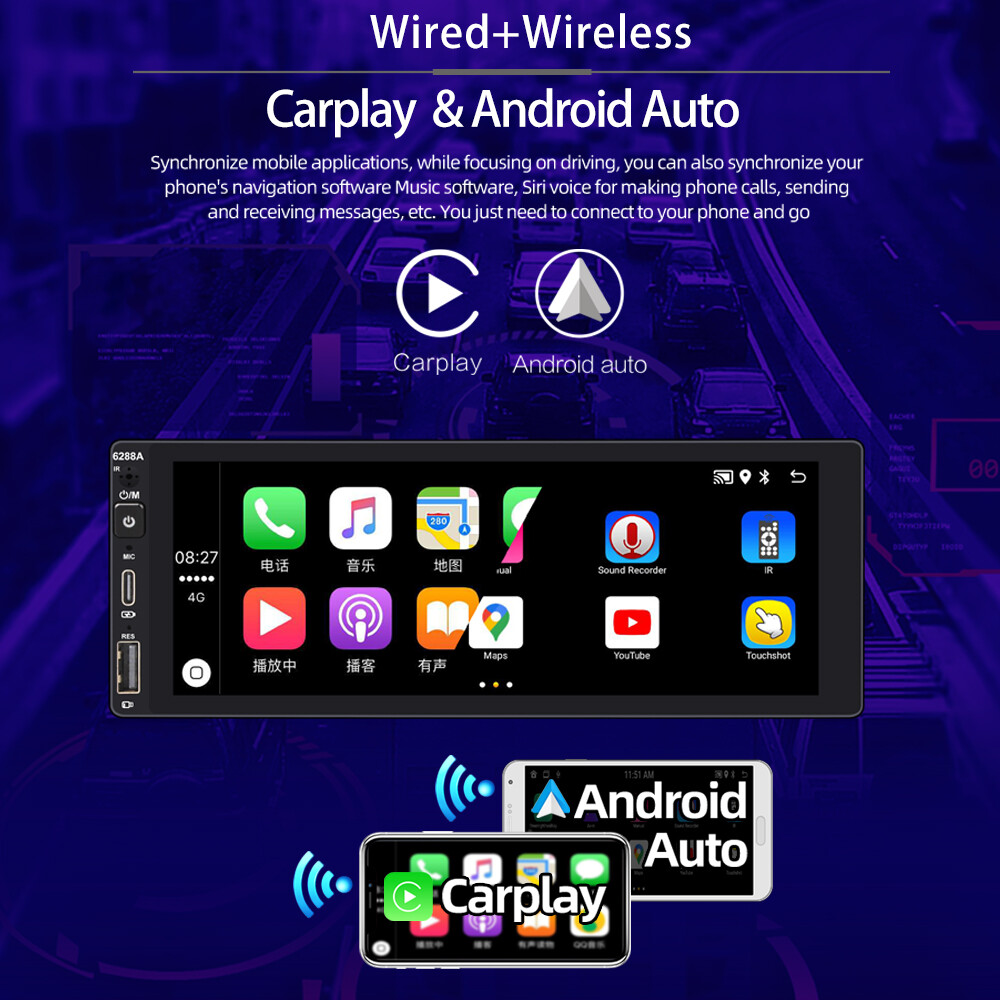 For Wireless Apple Carplay Android Auto 1 Din 6.9″ Car Radio Stereo GPS WIFI FM