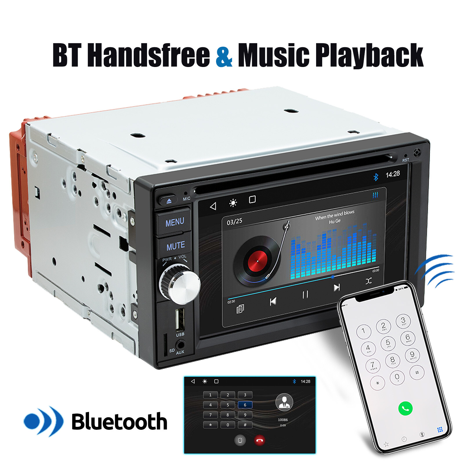 Double 2 DIN Carplay Stereo 6.2″ CD DVD Player FM AM Radio USB AUX-in TF Camera