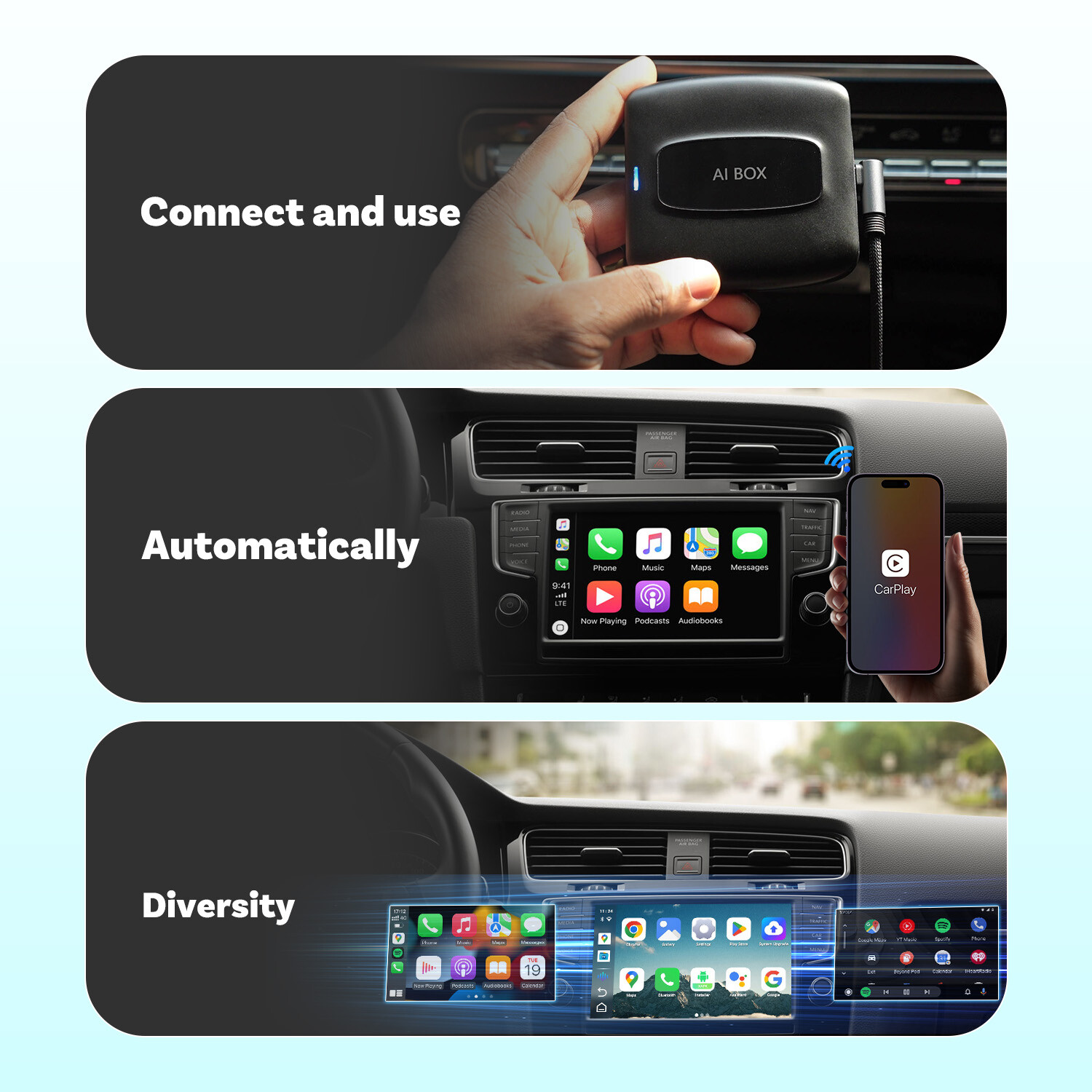 3in1 Ottocast EXP P3SE Android 12 AI Box Wireless CarPlay Adapter Youtube 4+64G