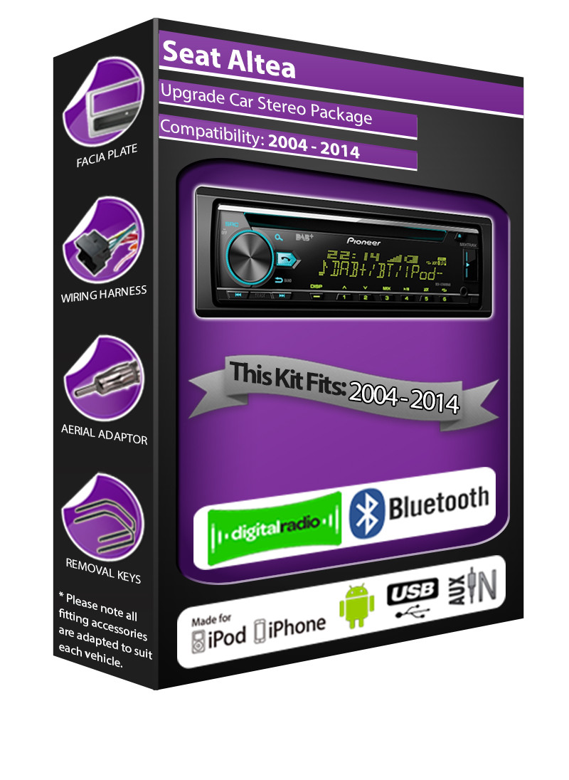 Seat Altea DAB radio, Pioneer car stereo CD USB AUX player, Bluetooth kit