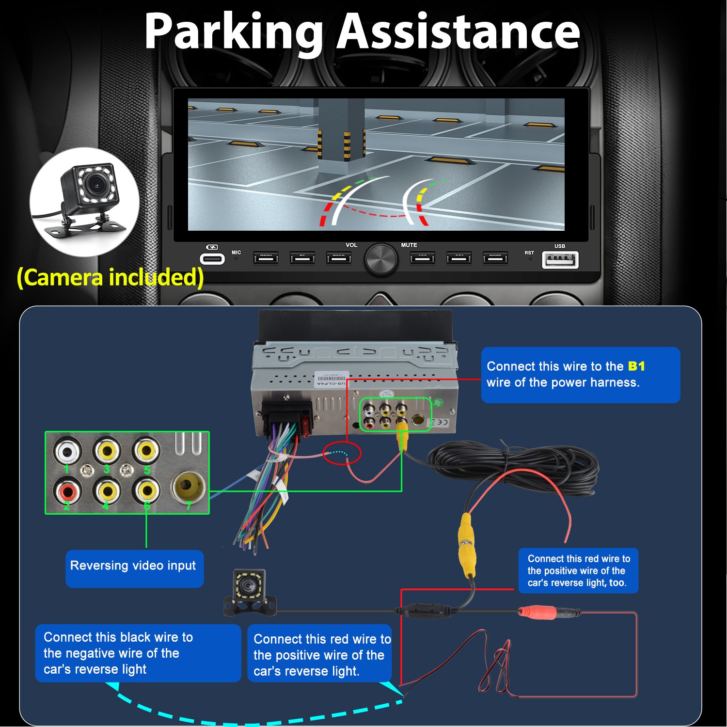 6.86″CarPlay Android Auto For Universal Car Stereo Multimedia Player Rear Camera