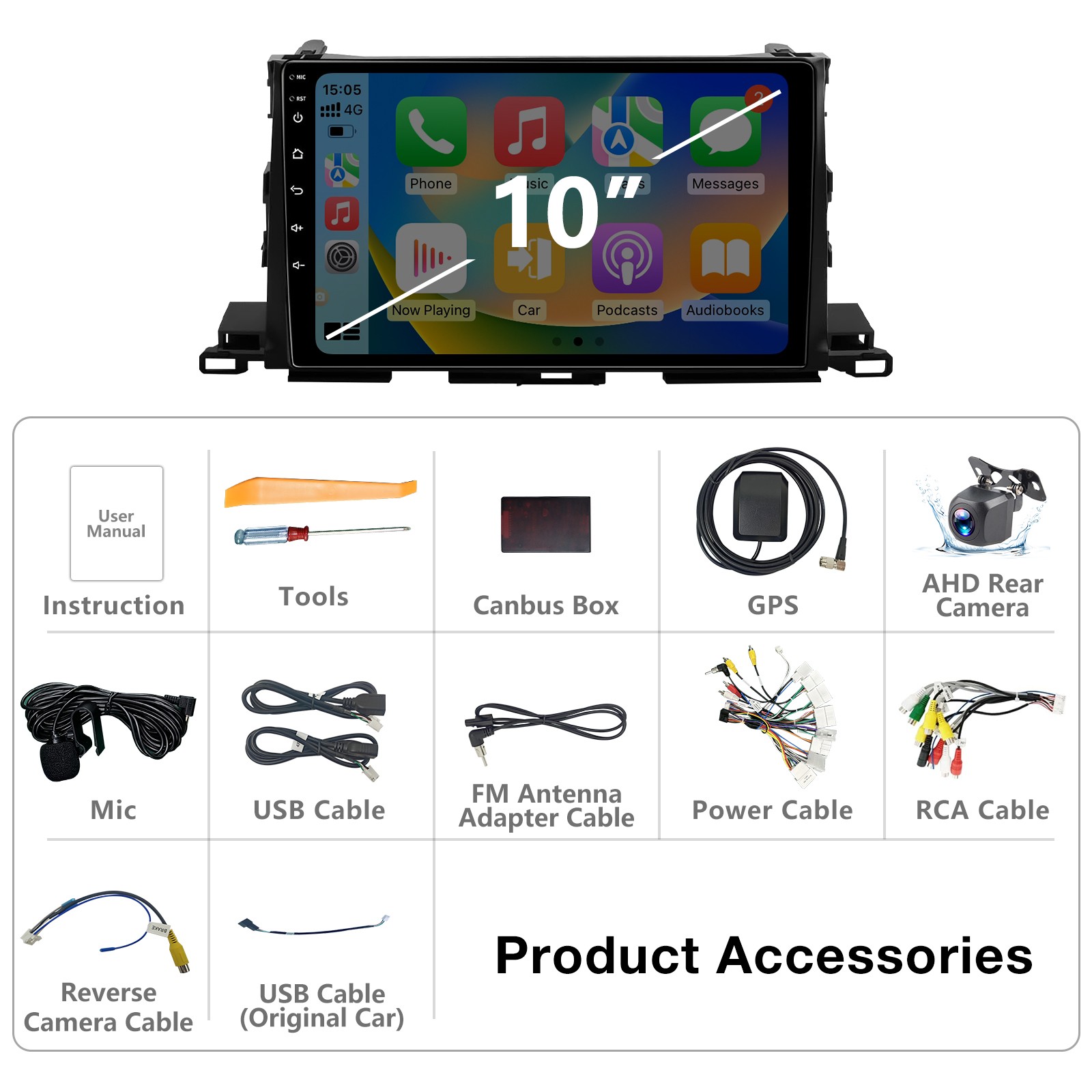 For 2014-2019 Toyota Highlander Carplay 10″ Car Stereo Radio Android 13 GPS NAVI