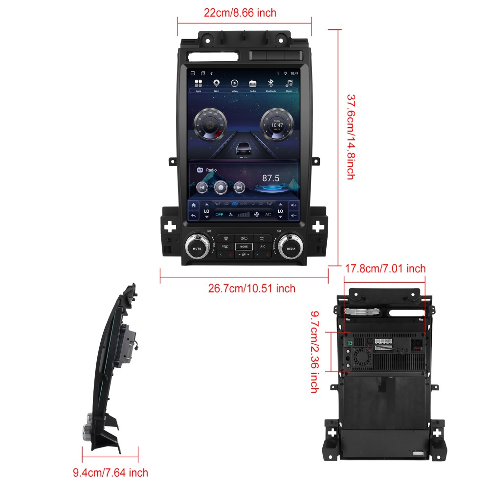 12.1″ 4+64GB Android 15 Carplay Tesla Car Stereo Radio For Ford Taurus 2010-2012