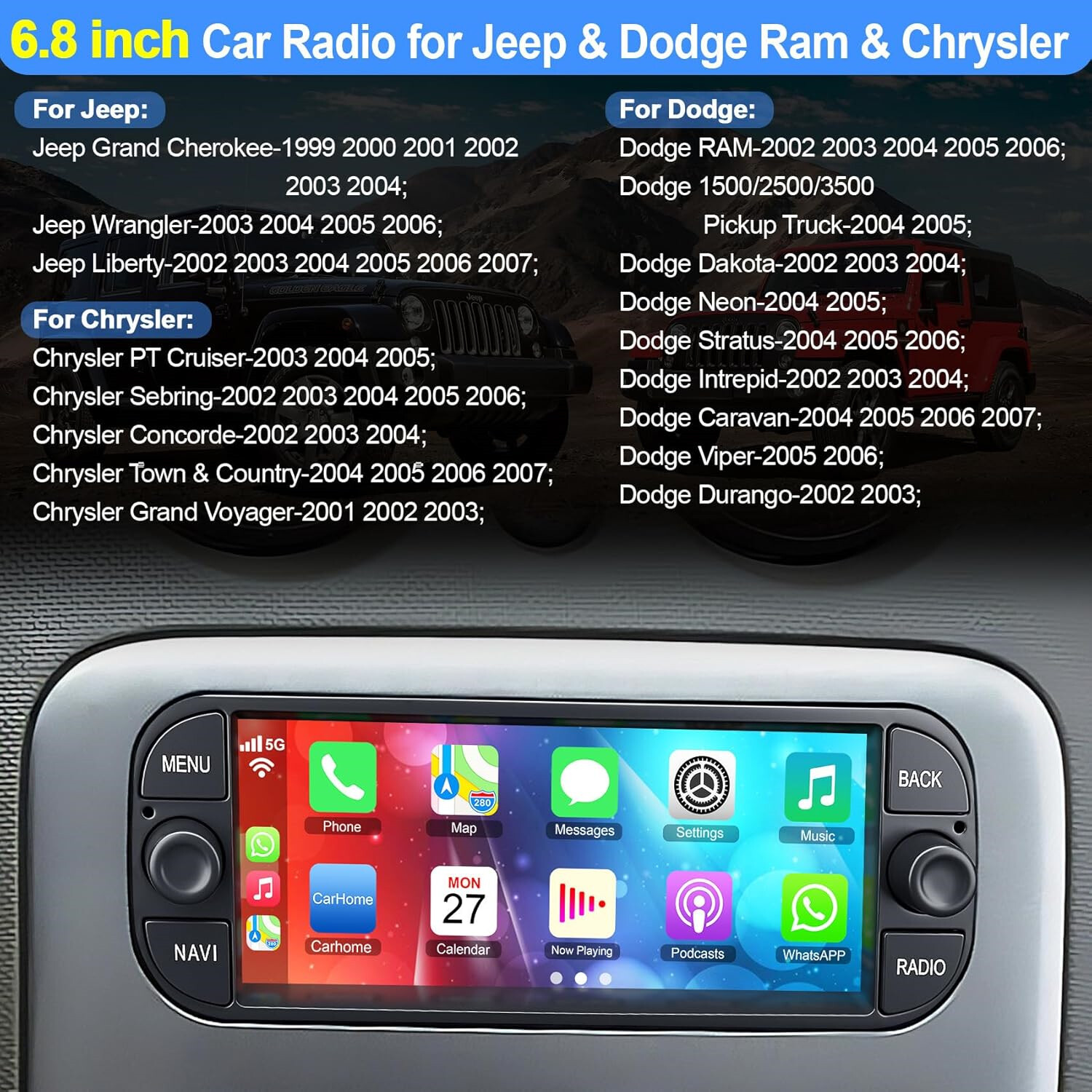 6.86″ Radio For Dodge Ram 1500 2500 3500 2002-2005 Carplay Android 13 GPS Player