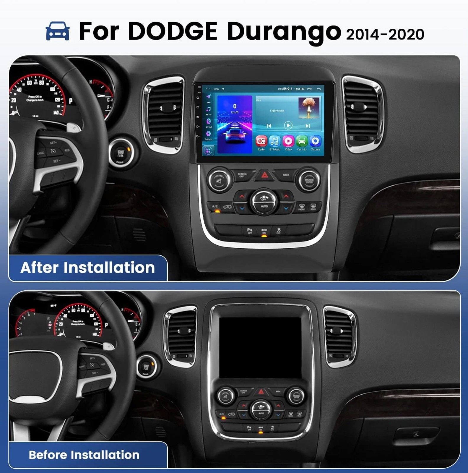 4+64G Android 15 CarPlay Stereo Radio GPS Sat Nav 9″ For Dodge Durango 2014-2020