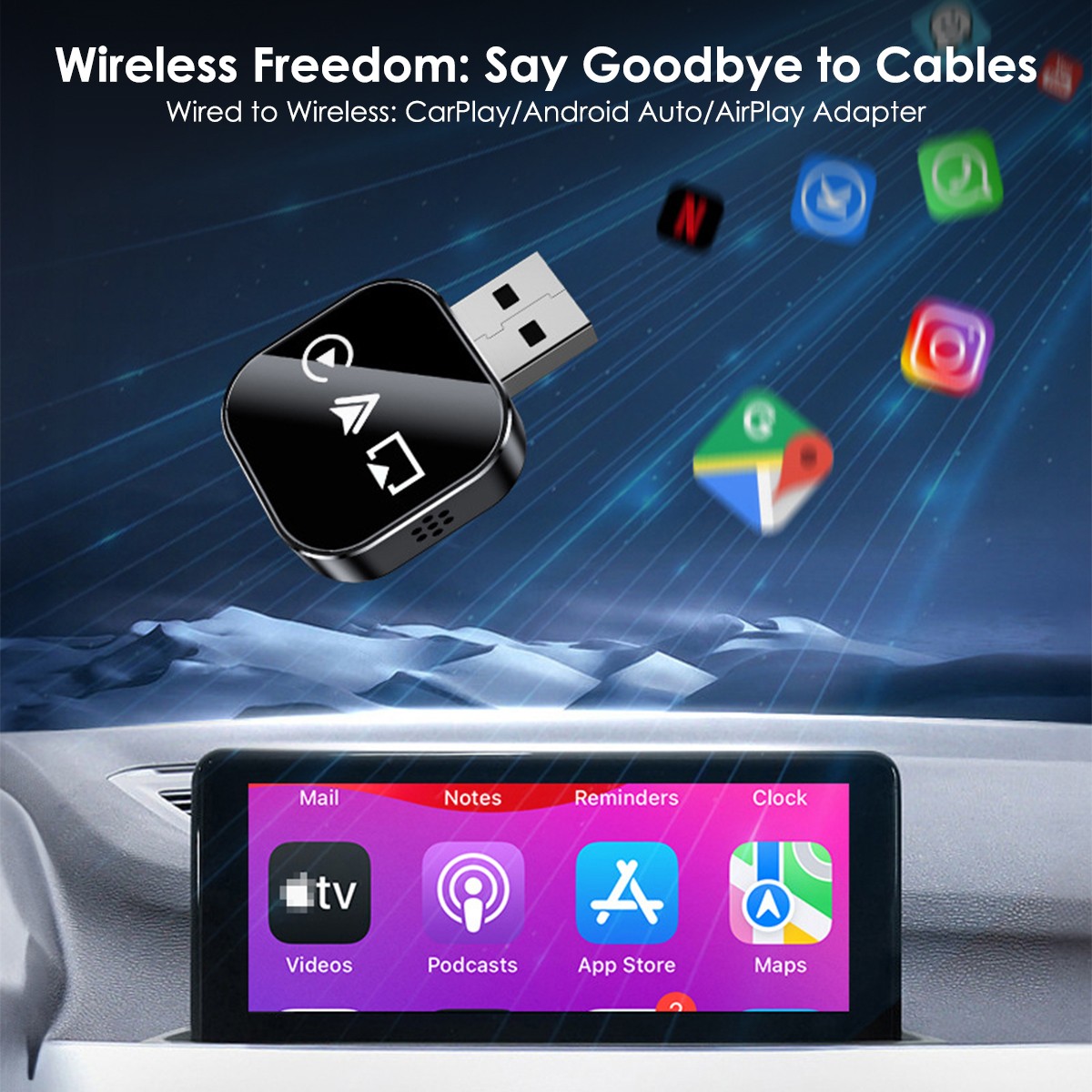 Wireless CarPlay Adapter For Apple iPhone & Android Auto USB Adapter Plug-Play