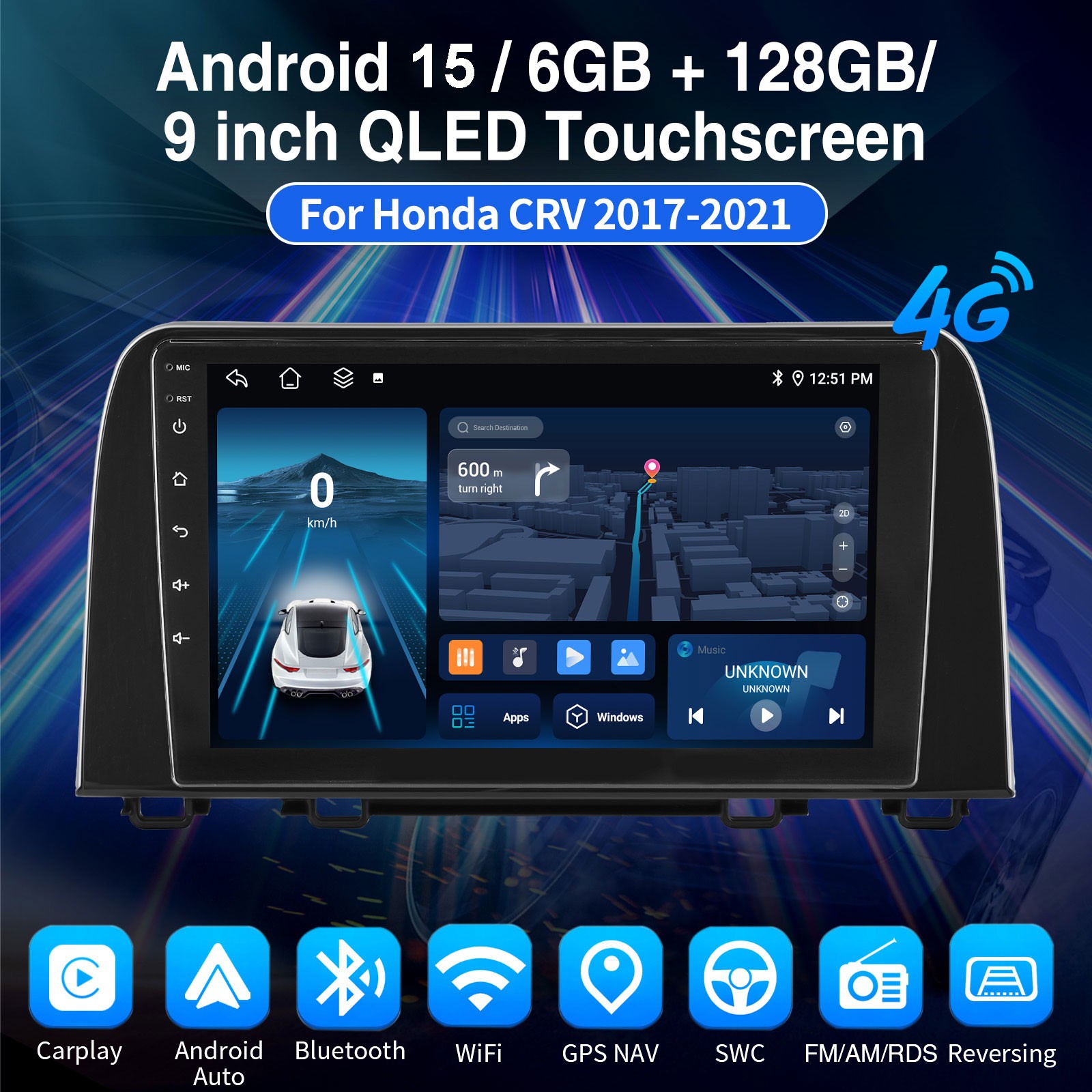 For Honda CRV 2017-2021 Android 15.0 Car Stereo Radio CarPlay GPS Wifi+MIC AHD