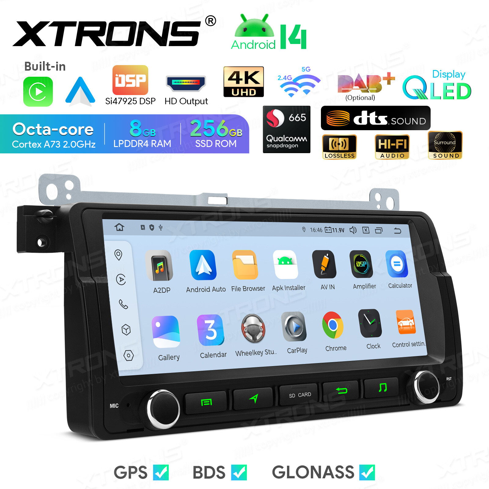 8.8″ QLED Android 14 8-Core 8+256GB Car Stereo Radio GPS For BMW E46 DTS Sound