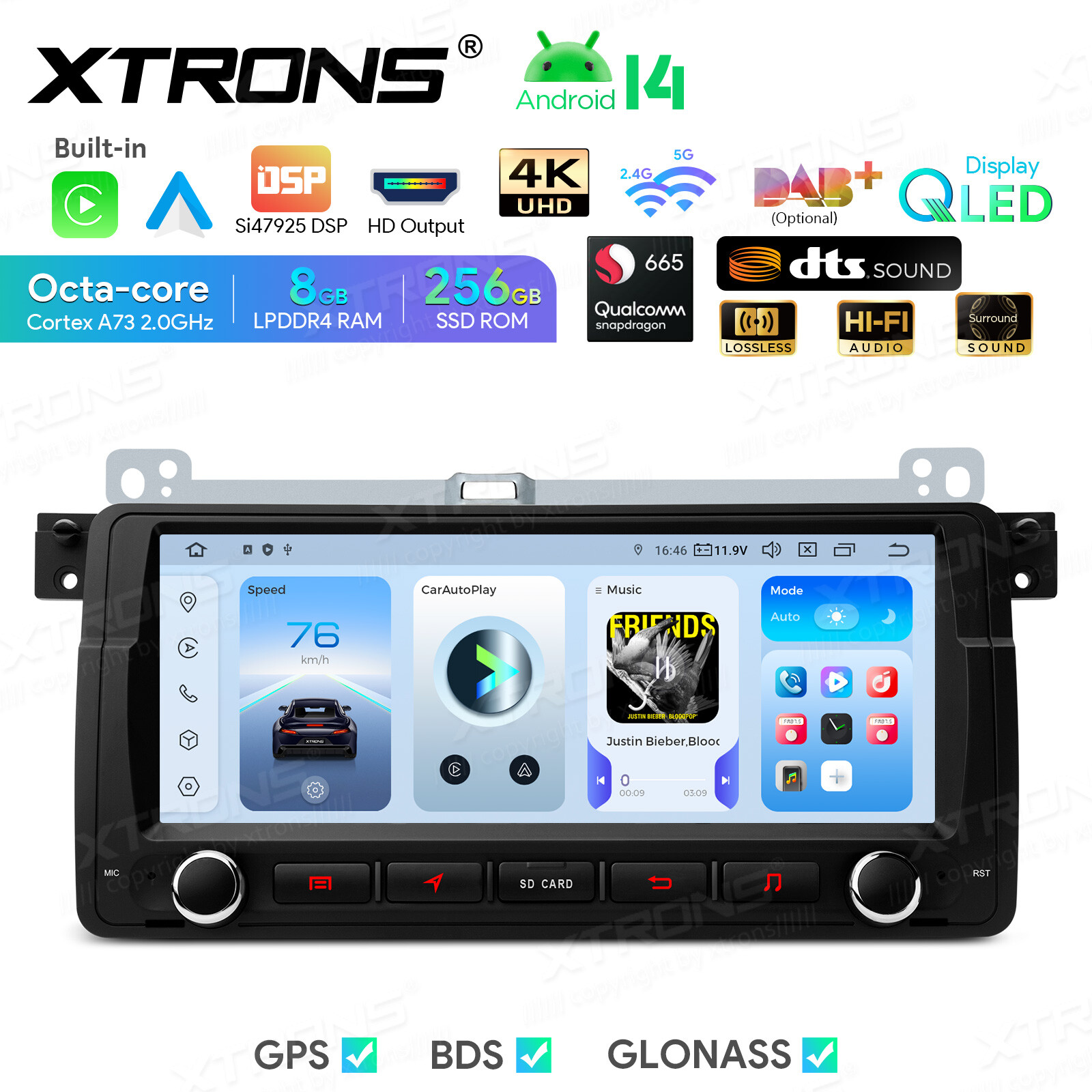 8.8″ QLED Android 14 8-Core 8+256GB Car Stereo Radio GPS For BMW E46 DTS Sound