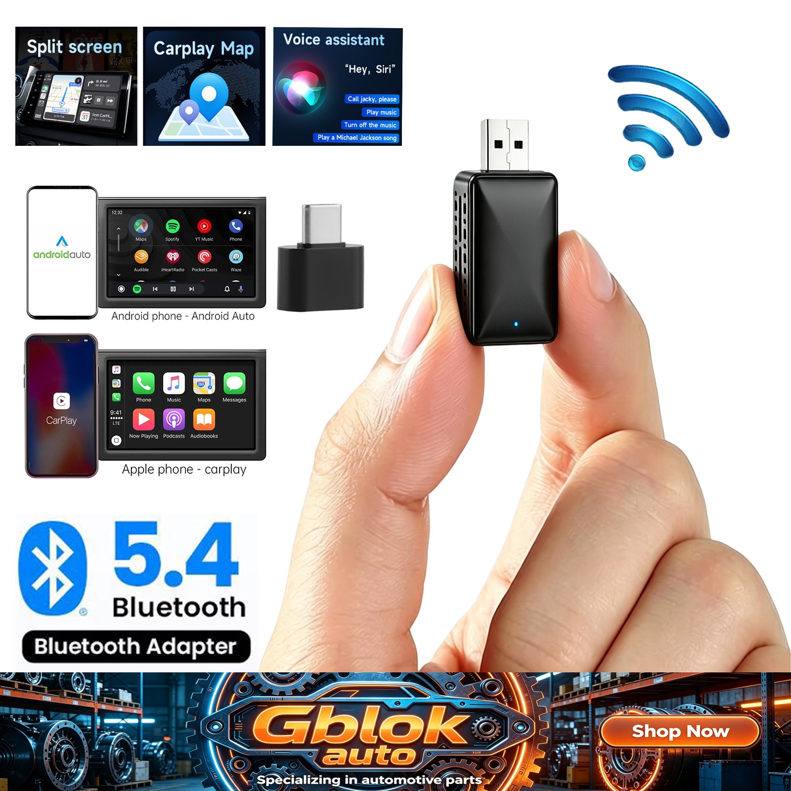 Bluetooth 5.4 Mini Wireless Android Auto CarPlay Adapter 5Ghz WiFi USB Adapter