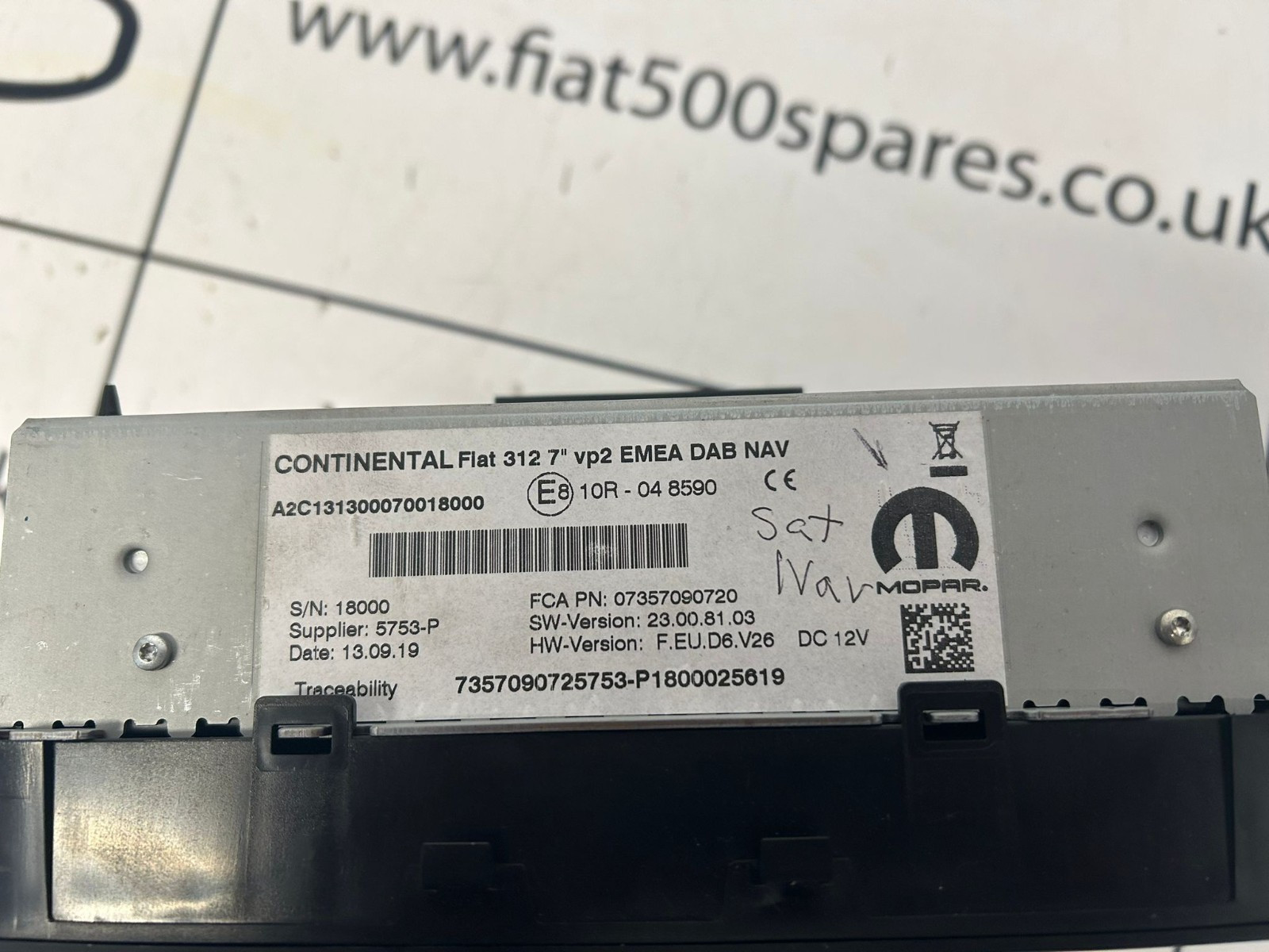 Continental Fiat 312 7″ vp2 ECE DAB GPS 7357695110 Fiat 500 Stereo 2015 Onwards