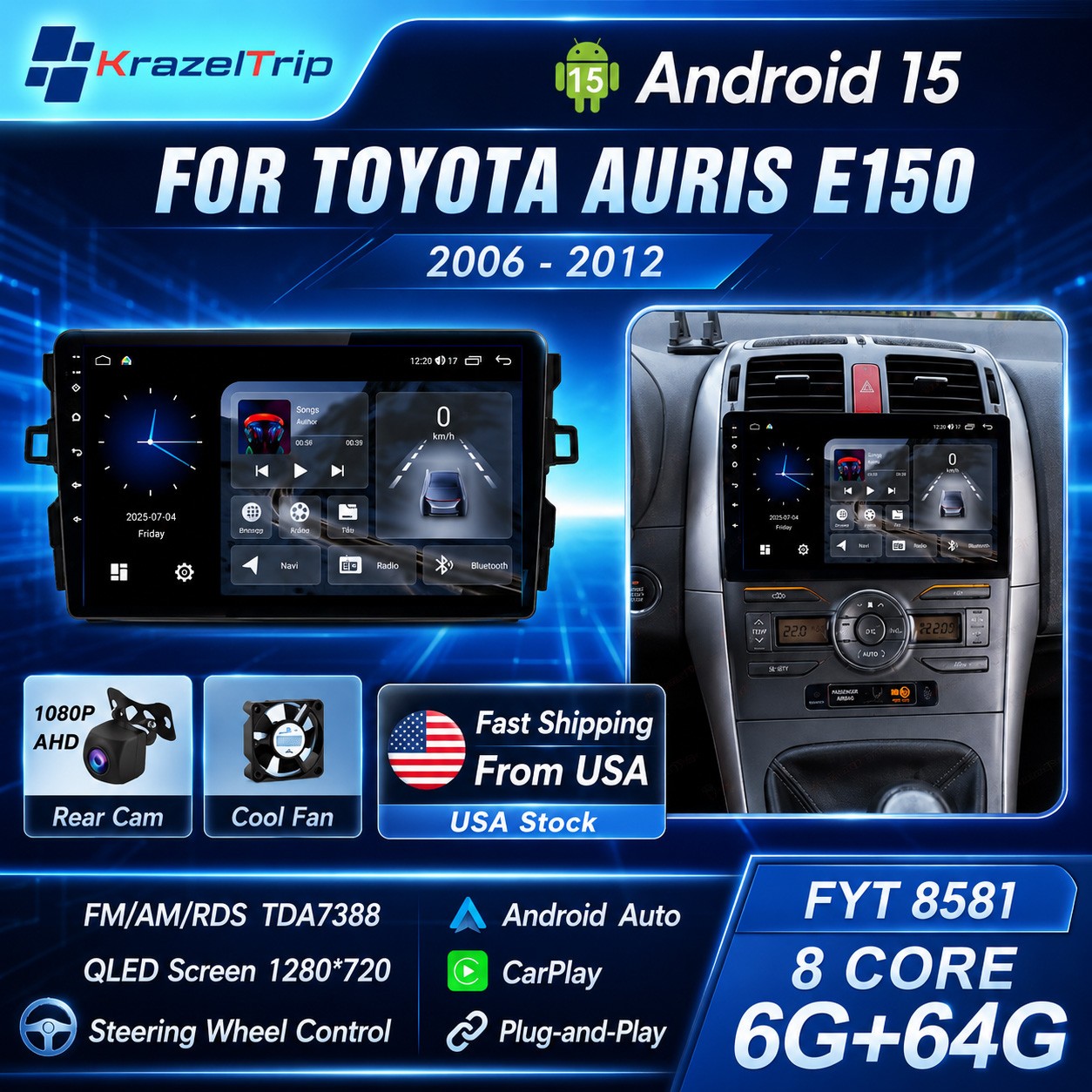 8 Core 64GB Android Stereo for Toyota Auris E150 2006-2012 Car Radio Carplay