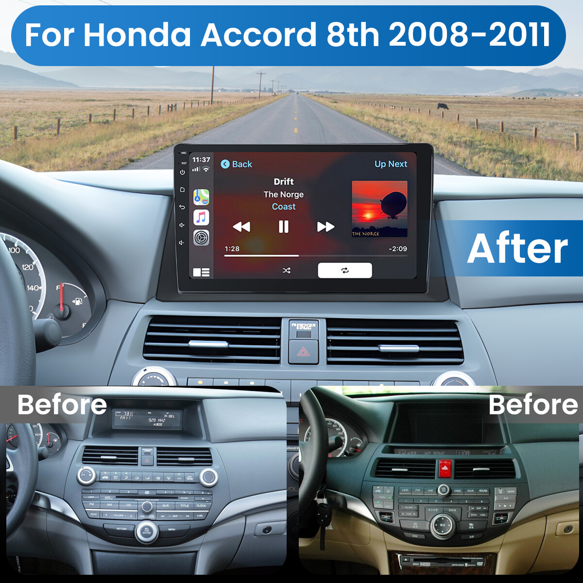 Car Radio Stereo Android Carplay Screen For Honda Accord 2008-2013 Backup Camera