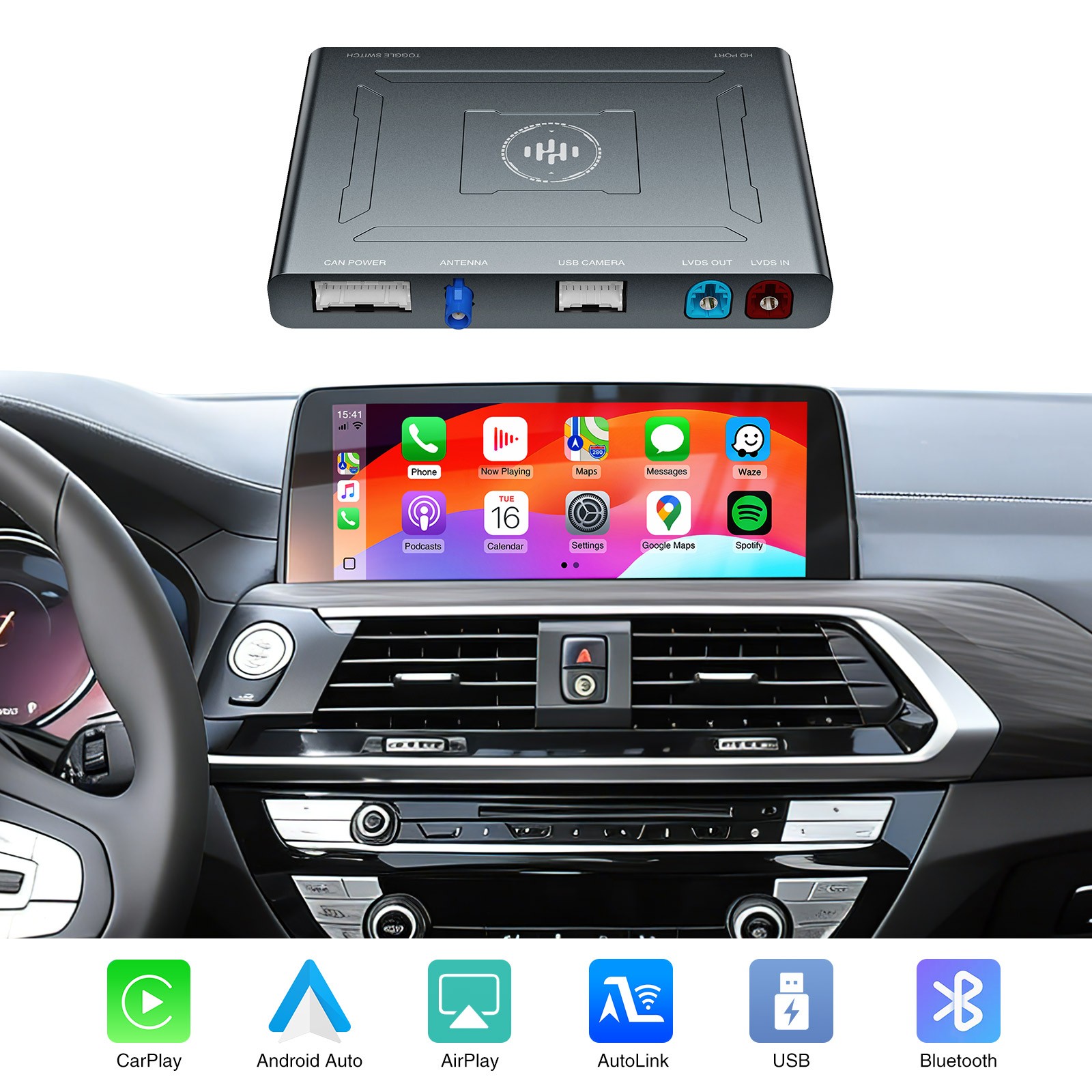 Wireless CarPlay & Android Auto Decoder Box AI Box Multimedia Player For BMW EVO