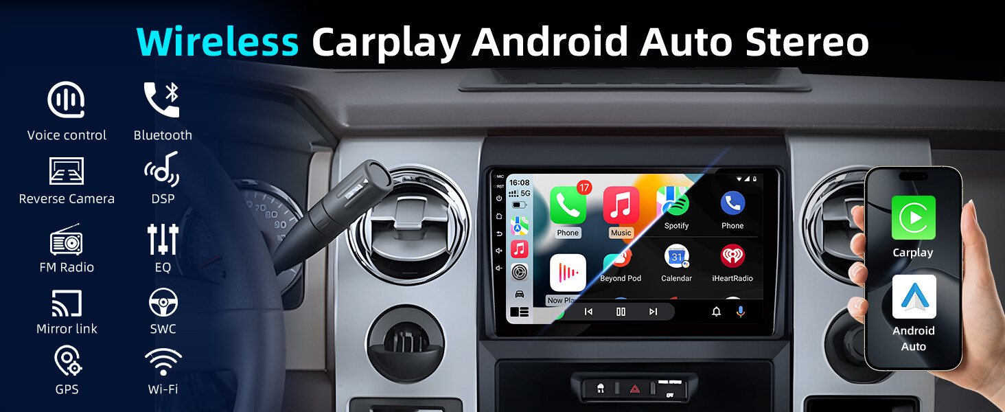 Car Stereo for Ford F-150 (2009-2012) Wireless & Wired CarPlay Android Auto WiFi