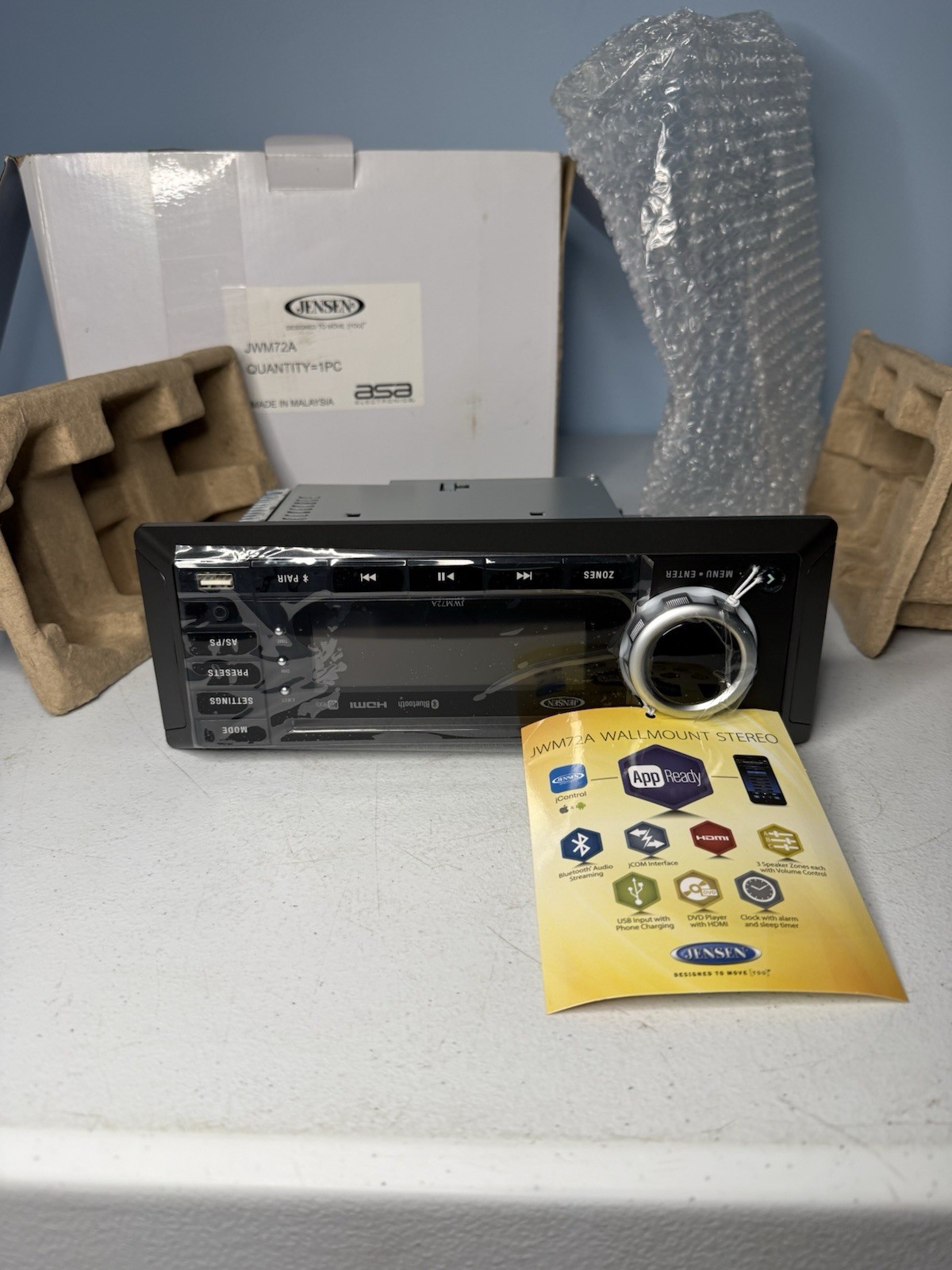 Jensen JWM72A DVD|USB|AUX|HDMI| RV Wallmount Stereo with App Control & Bluetooth