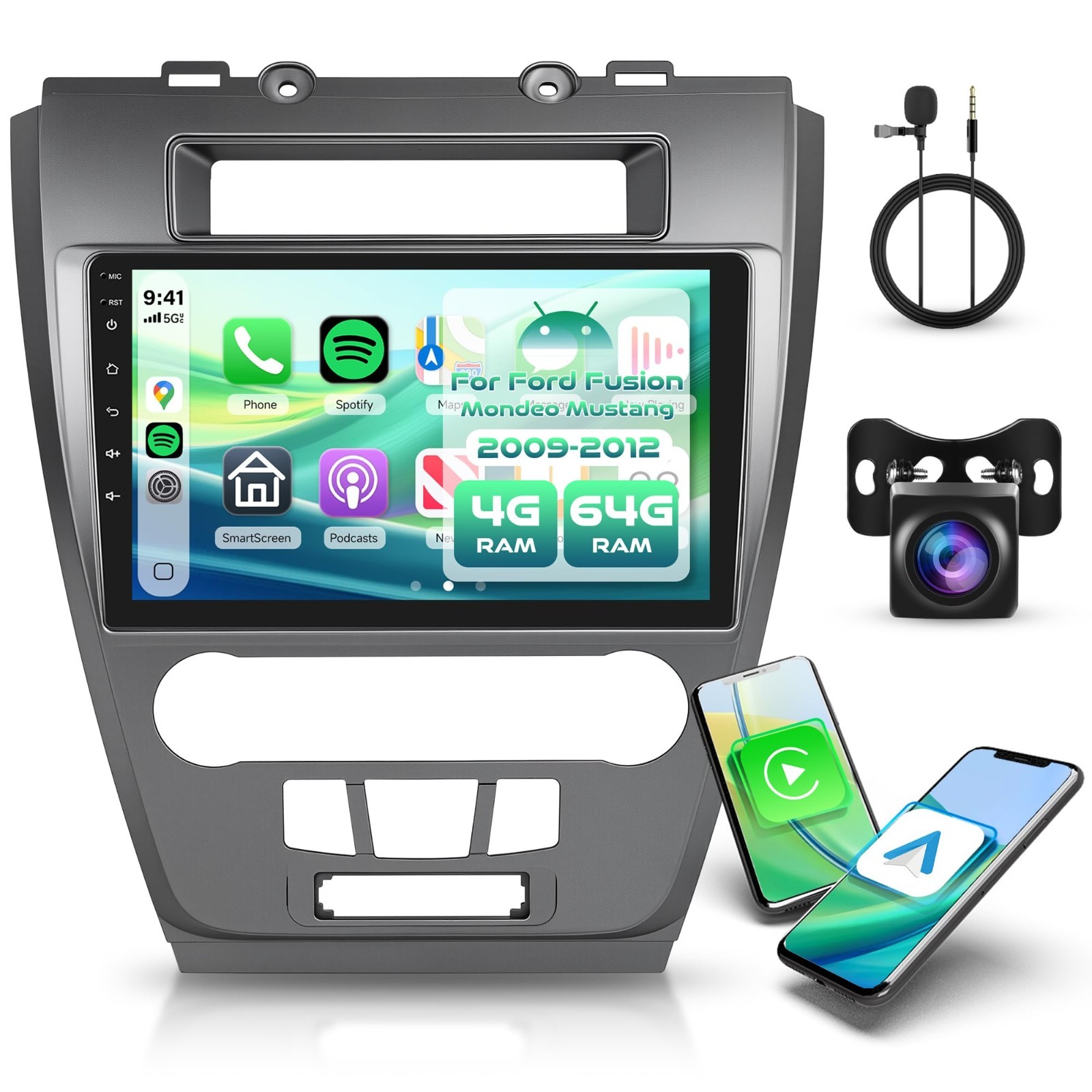 Rimoody 4G+64G Android Car Stereo Radio for Ford Fusion Mondeo Mustang 2009-2012