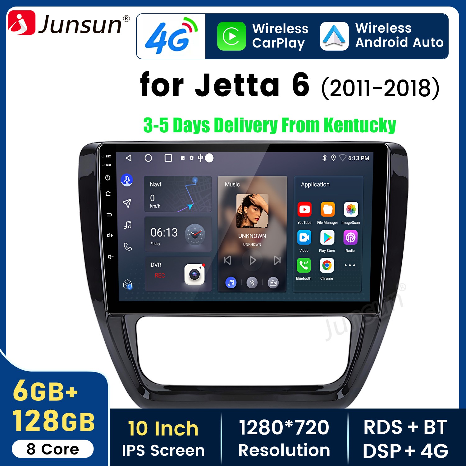 6+128G 8Core Android15 Carplay For Jetta 6 2011-18 Car Stereo Radio RDS GPS Navi