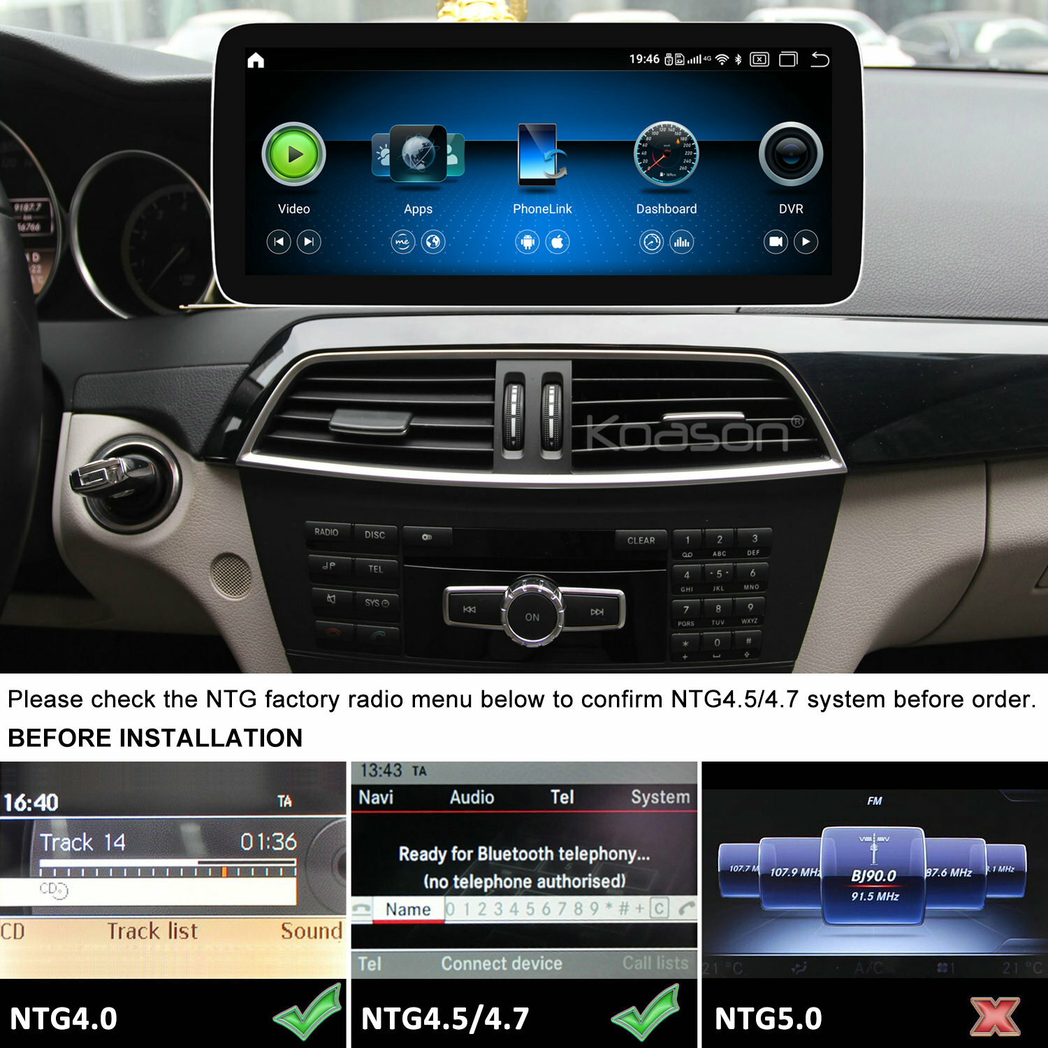 SMOONAVI 12.3” Mercedes Benz C W204 Screen 8+128G Android13 Carplay Autoradio