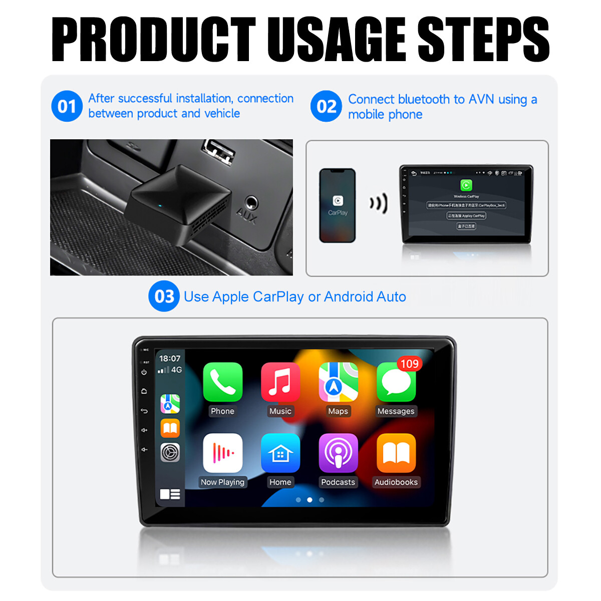 Wireless Carplay Adapter Android Auto Adapter USB Car Dongle Connect Box 2-in-1