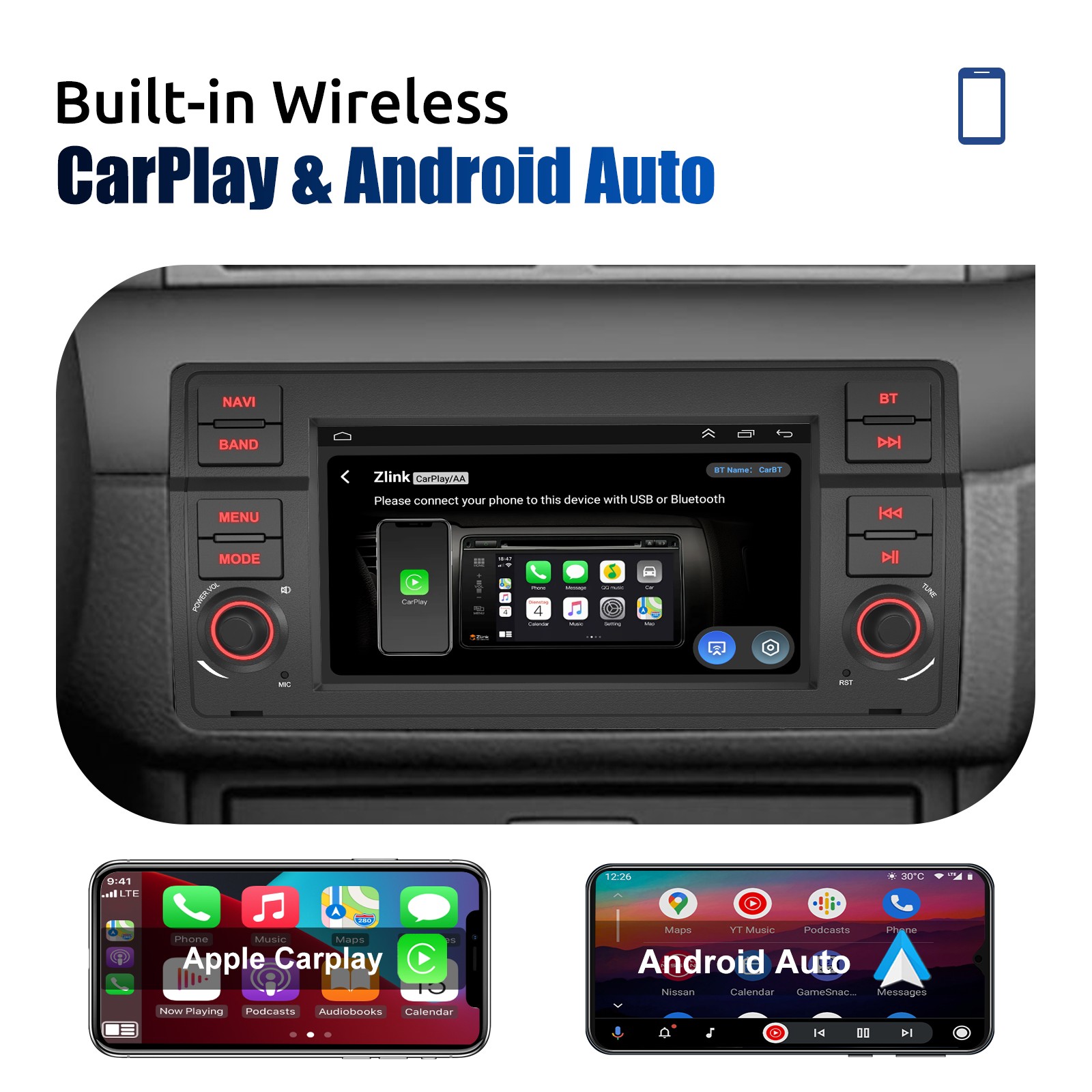 DVR+ CarPlay 7″ Android 15 Car Stereo Radio Head Unit+AHD For BMW 3-Series E46