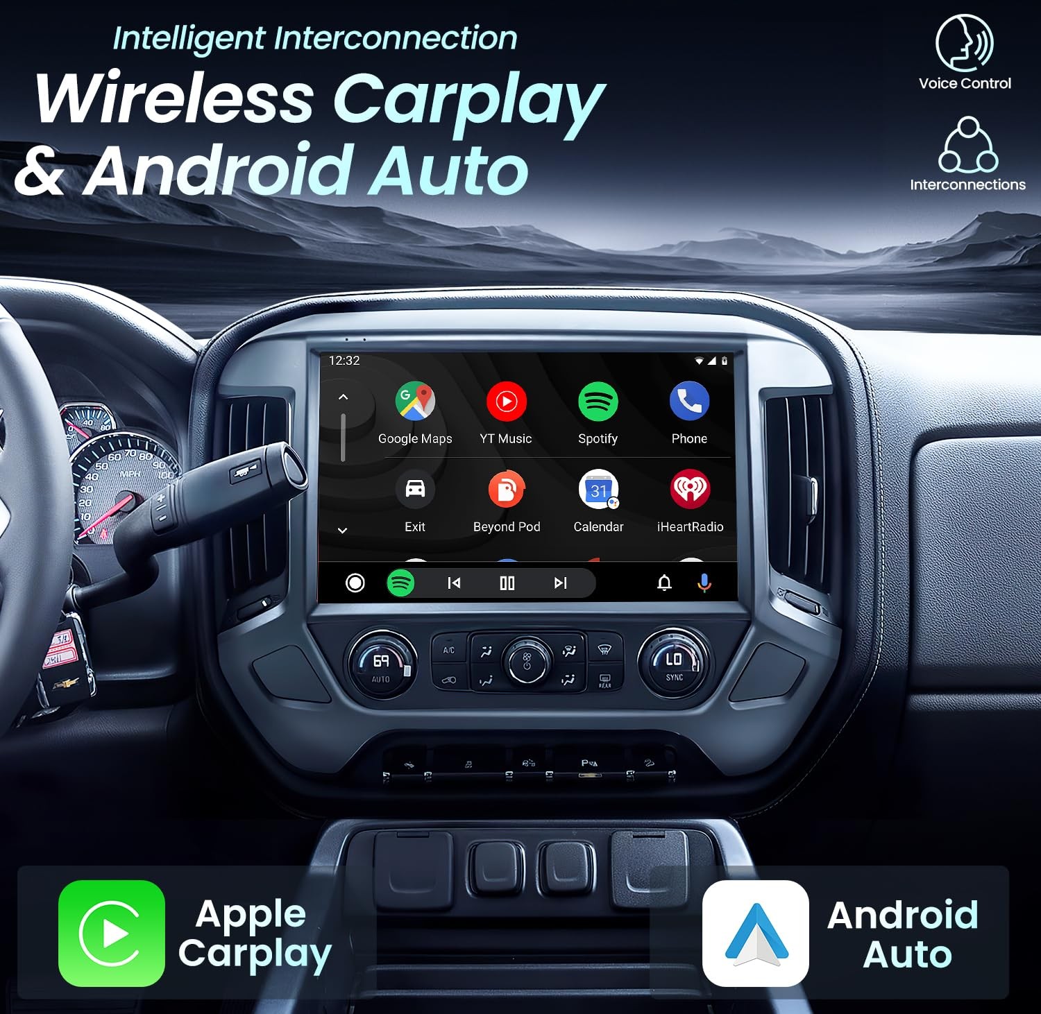 Car Radio Stereo Carplay For 2014-18 Chevrolet Silverado 4+64G 13.1in Head Unit
