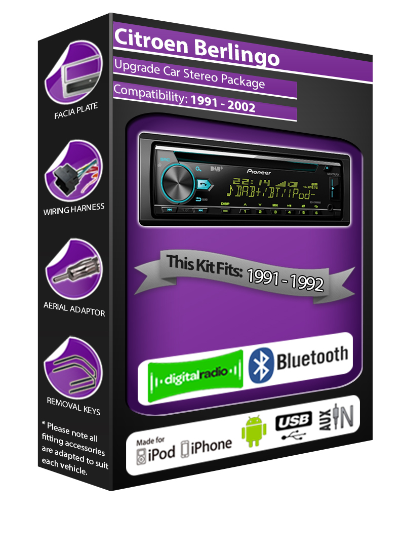 Citroen Berlingo DAB radio, Pioneer stereo CD USB AUX player, Bluetooth kit