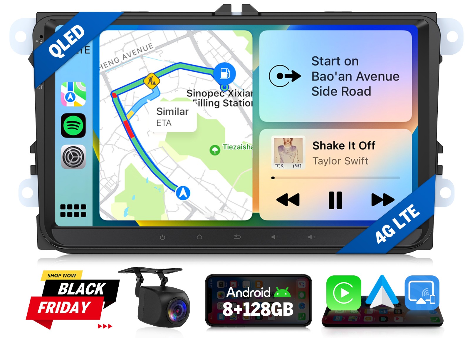 VWX6S PRO 9″ QLED 8+128 Android Auto for VW Tiguan MK1 2007-2015 CarPlay GPS Nav