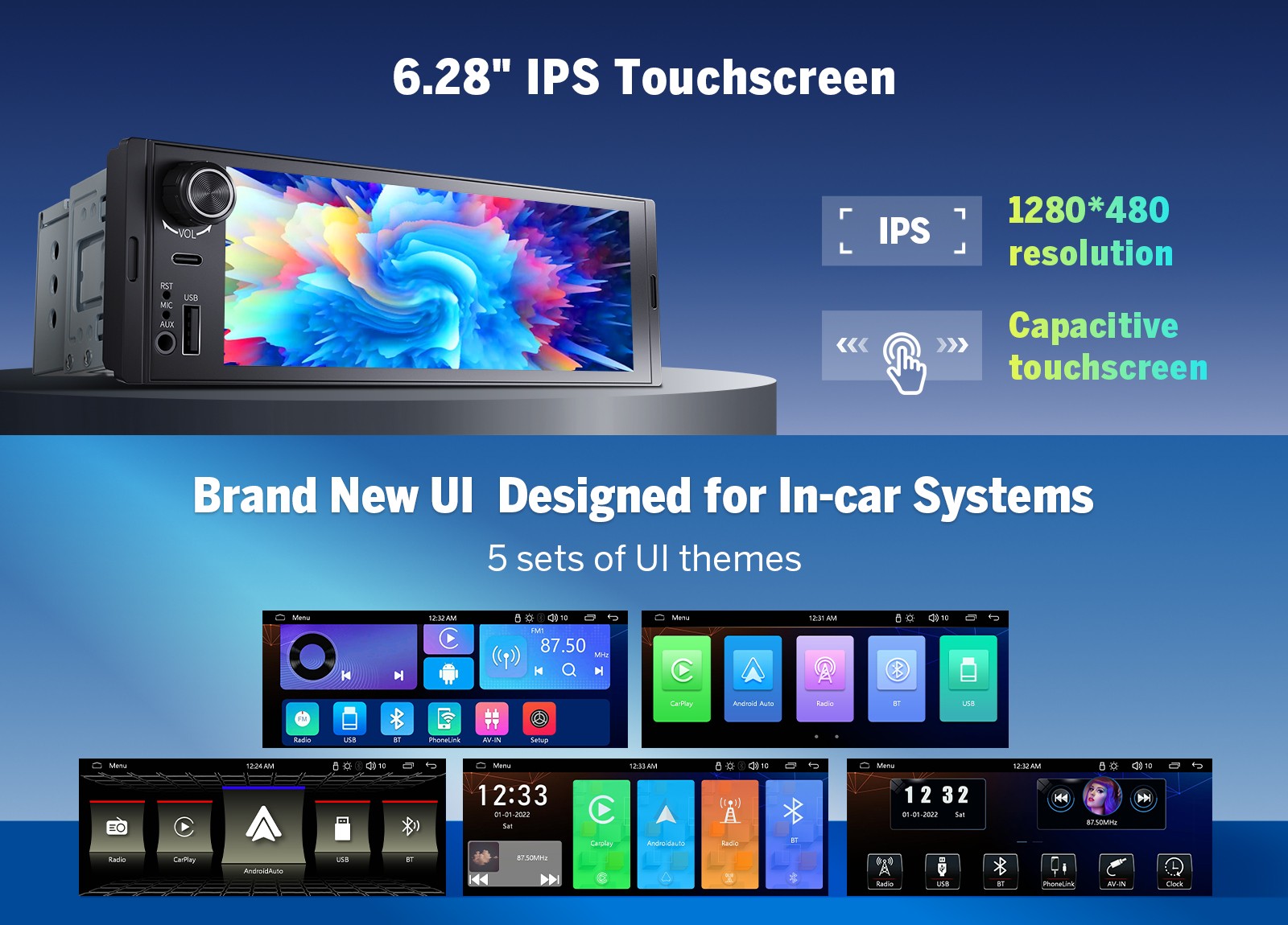 Android Auto 6.28″ IPS Single 1 DIN Car Stereo Radio Wireless CarPlay AUX Camera