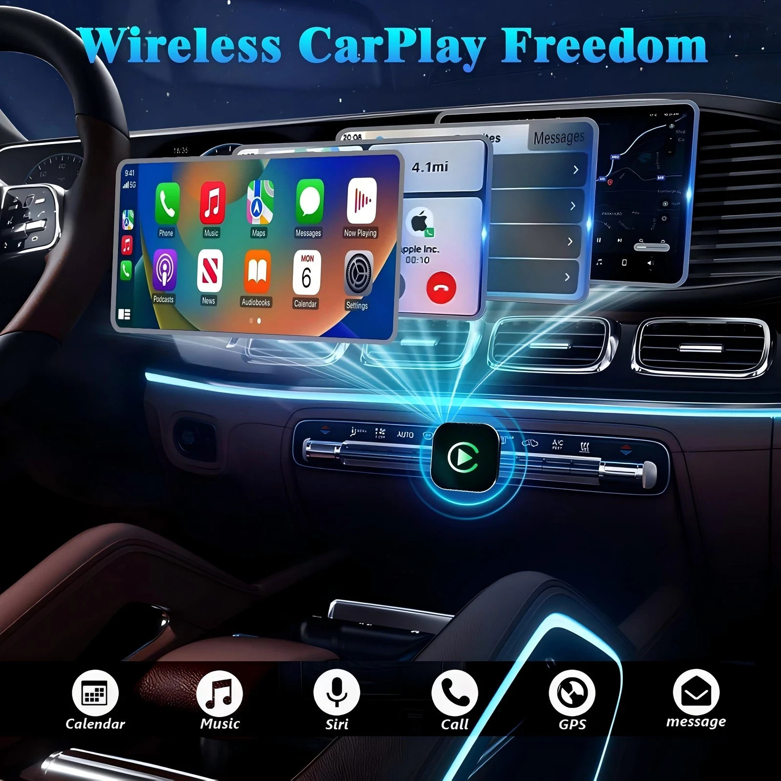 Wireless CarPlay Adapter for Apple iPhone & Android Auto USB Adapter Plug & Play
