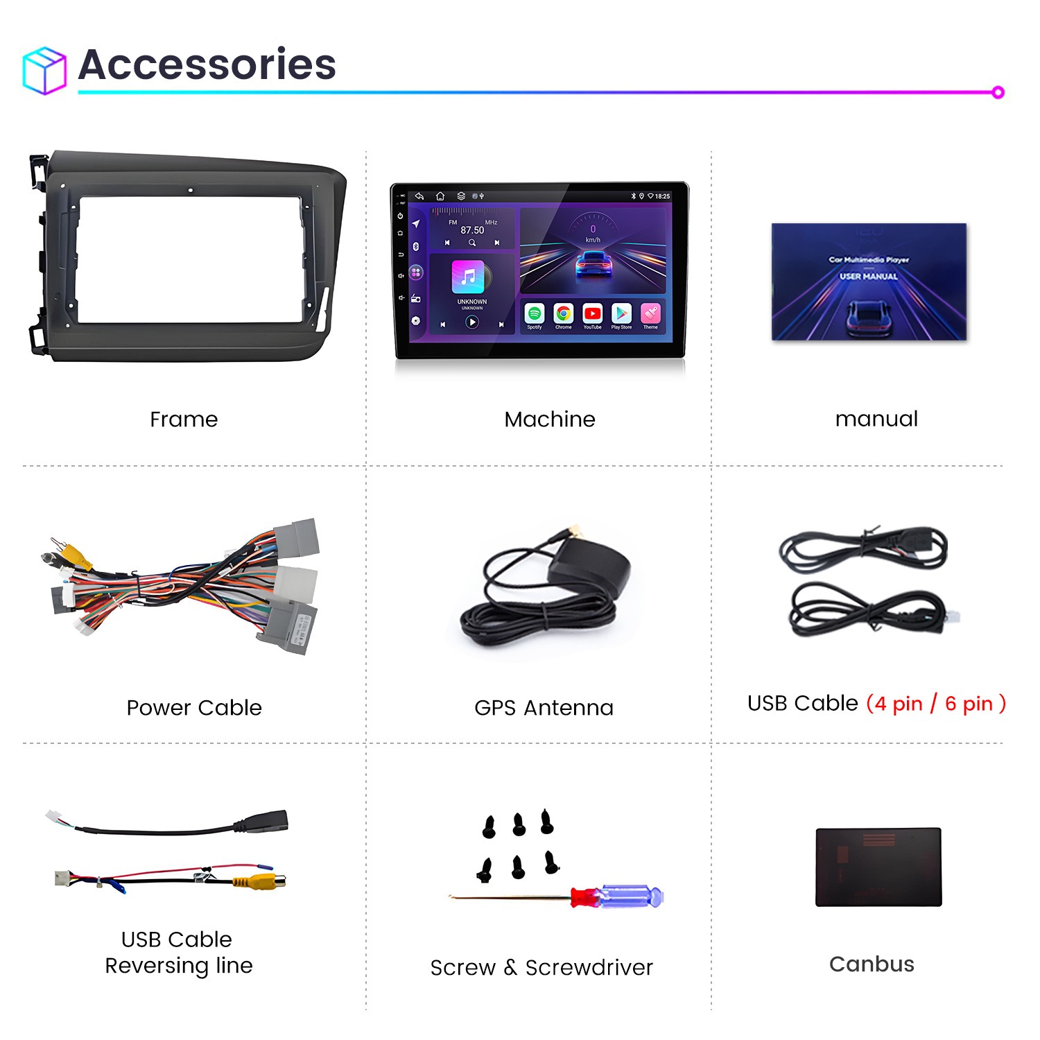 For Honda Civic 2012-2015 4+64G Android15 Carplay Car Stereo Radio GPS Navi WiFi