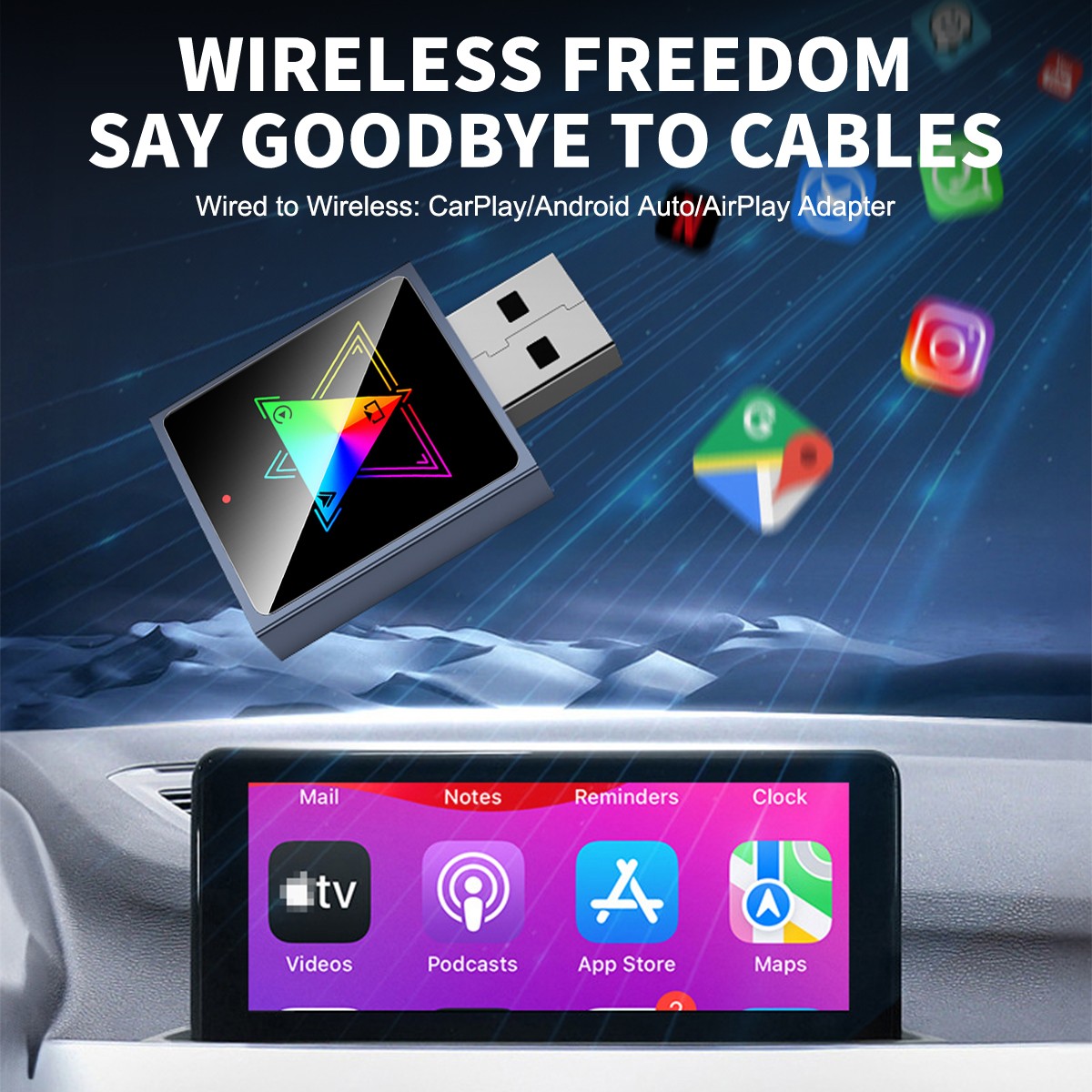 Metal Glass 4-in-1 New Android Auto Box/Wireless CarPlay For Android 11+ iOS 10+