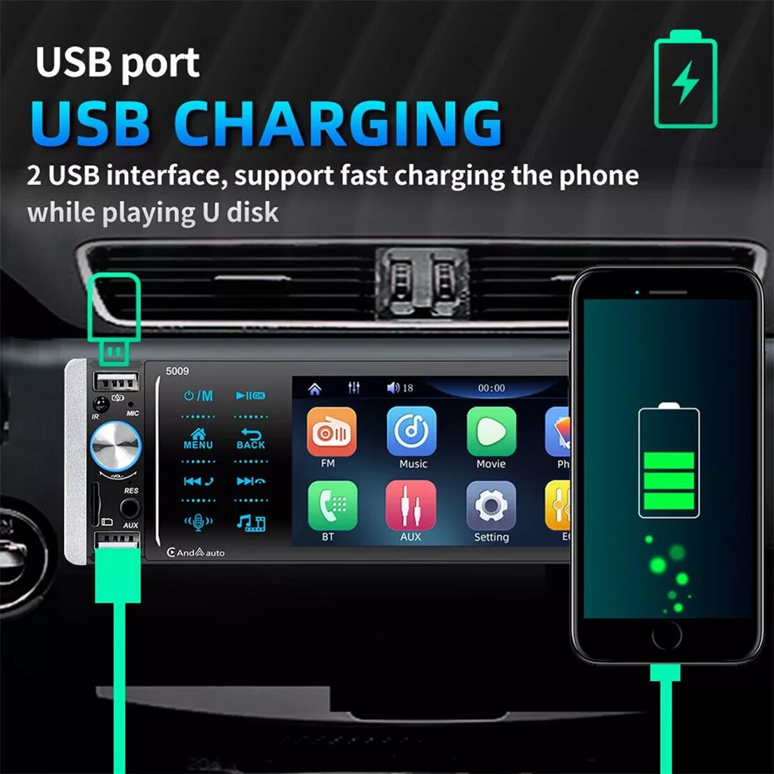 5.1IN Car Stereo Radio MP5 Player For Carplay Video Single 1 DIN Bluetooth