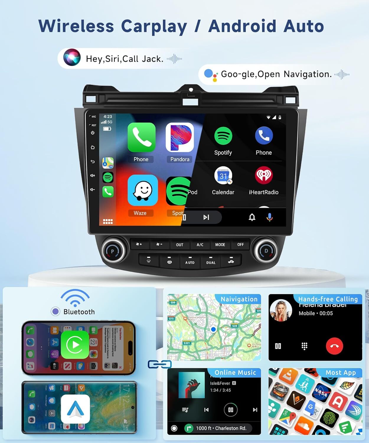 2+64G For Honda Accord 2003-07 with CarPlay Android Auto Stereo GPS Player +CAM