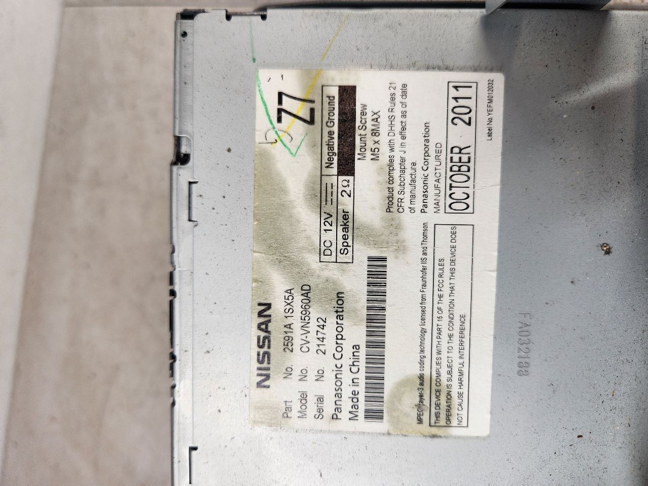 Audio Equipment Radio Receiver Fits 11-14 MURANO 1101954