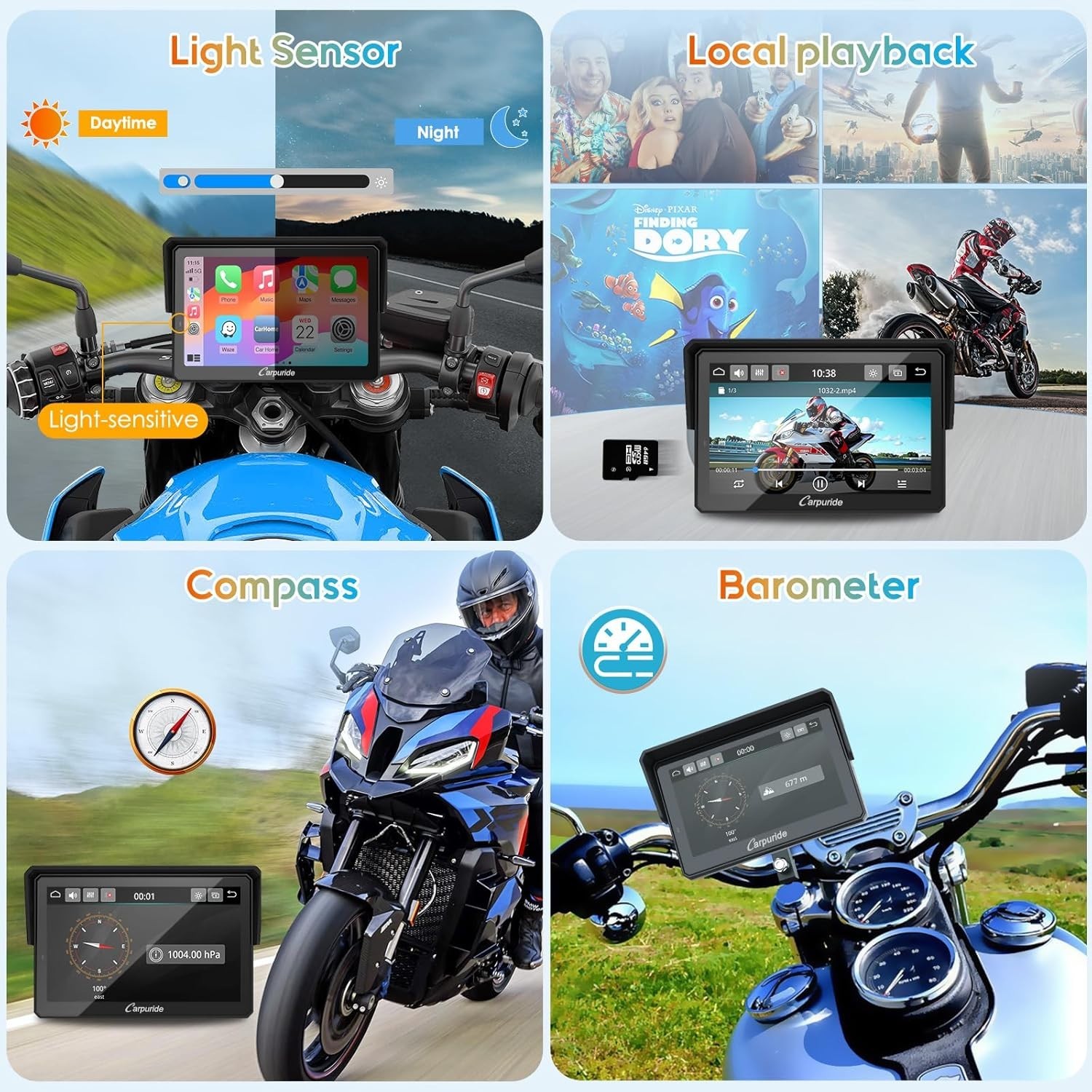 Carpuride W502Pro Motor Stereo Carplay Android Auto Intercom Compass Waterproof