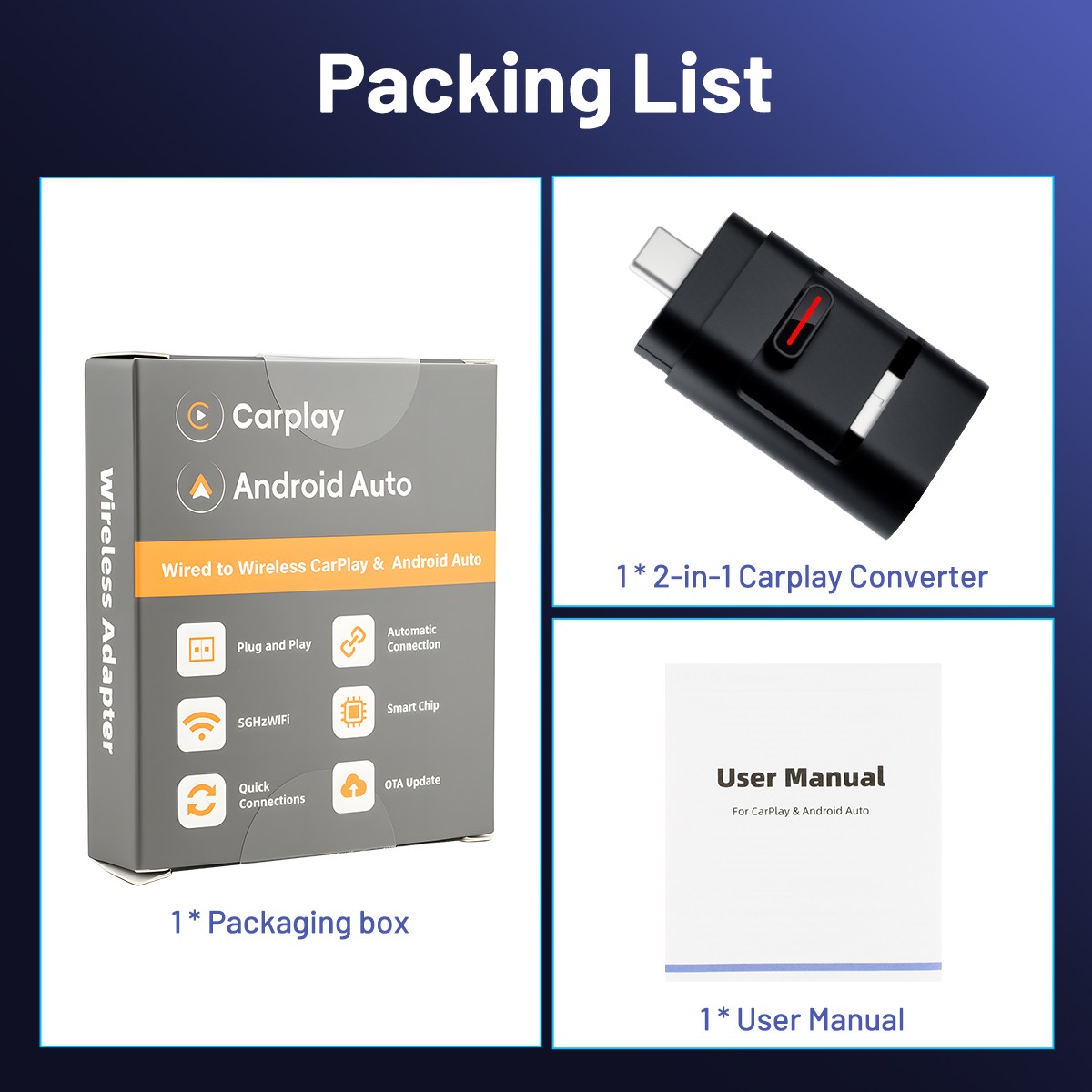 New Wireless Bluetooth 5.2 CarPlay Adapter5GHz WiFi Auto OTA Update USB/Type-C