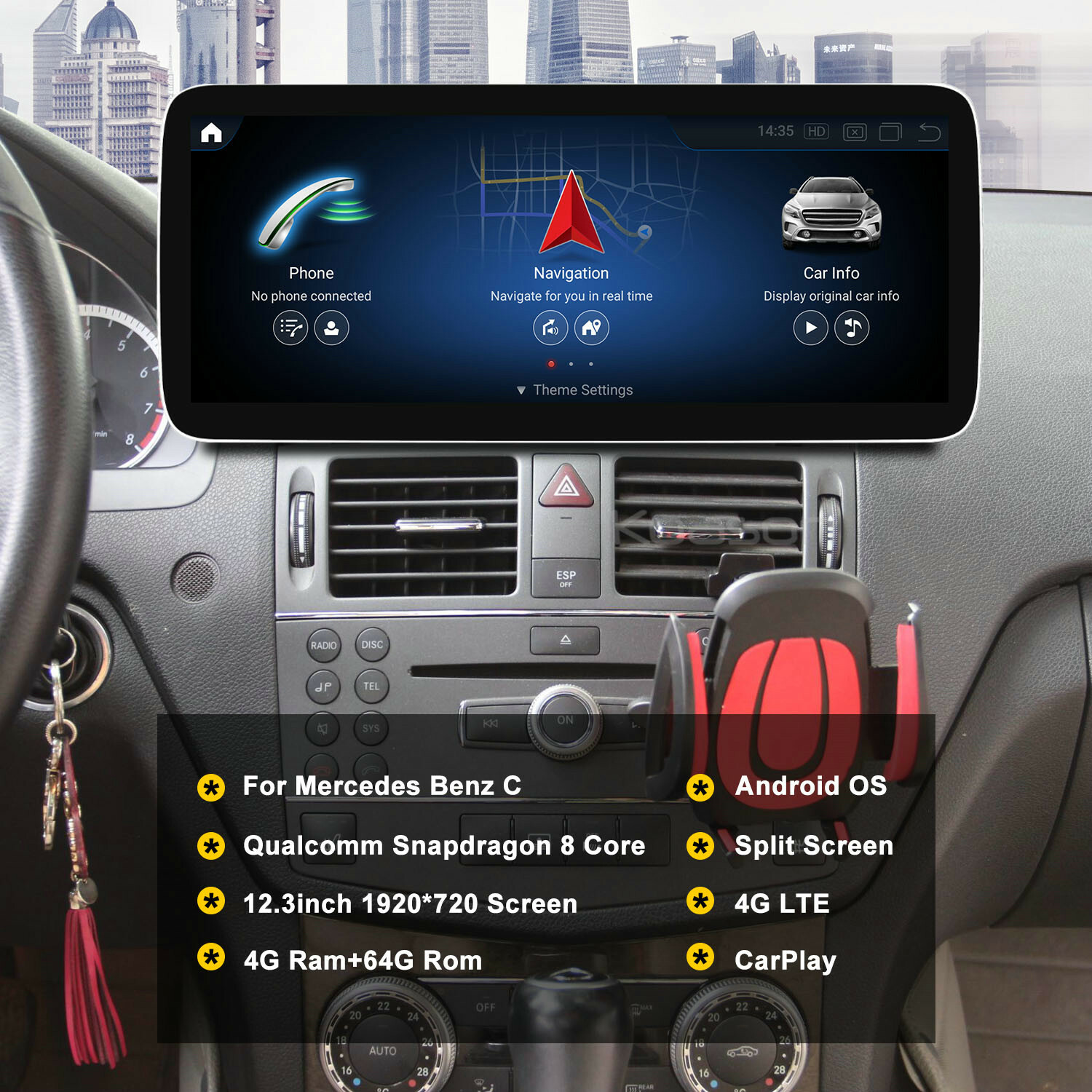 SMOONAVI 12.3” Mercedes Benz C W204 Screen 8+128G Android13 Carplay Autoradio