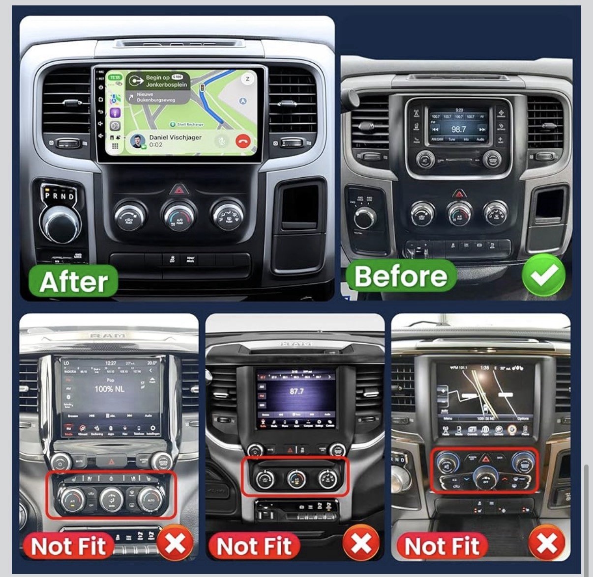 Carplay Radio for Dodge Ram 2013-2018 Android 13 Car Stereo GPS Navi WIFI