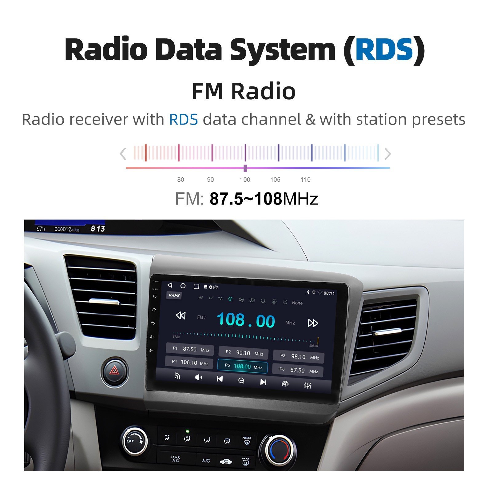 For Honda Civic 2012 Android 15 Carplay 9 inch Car Stereo WIFI GPS Navi 4+64G BT