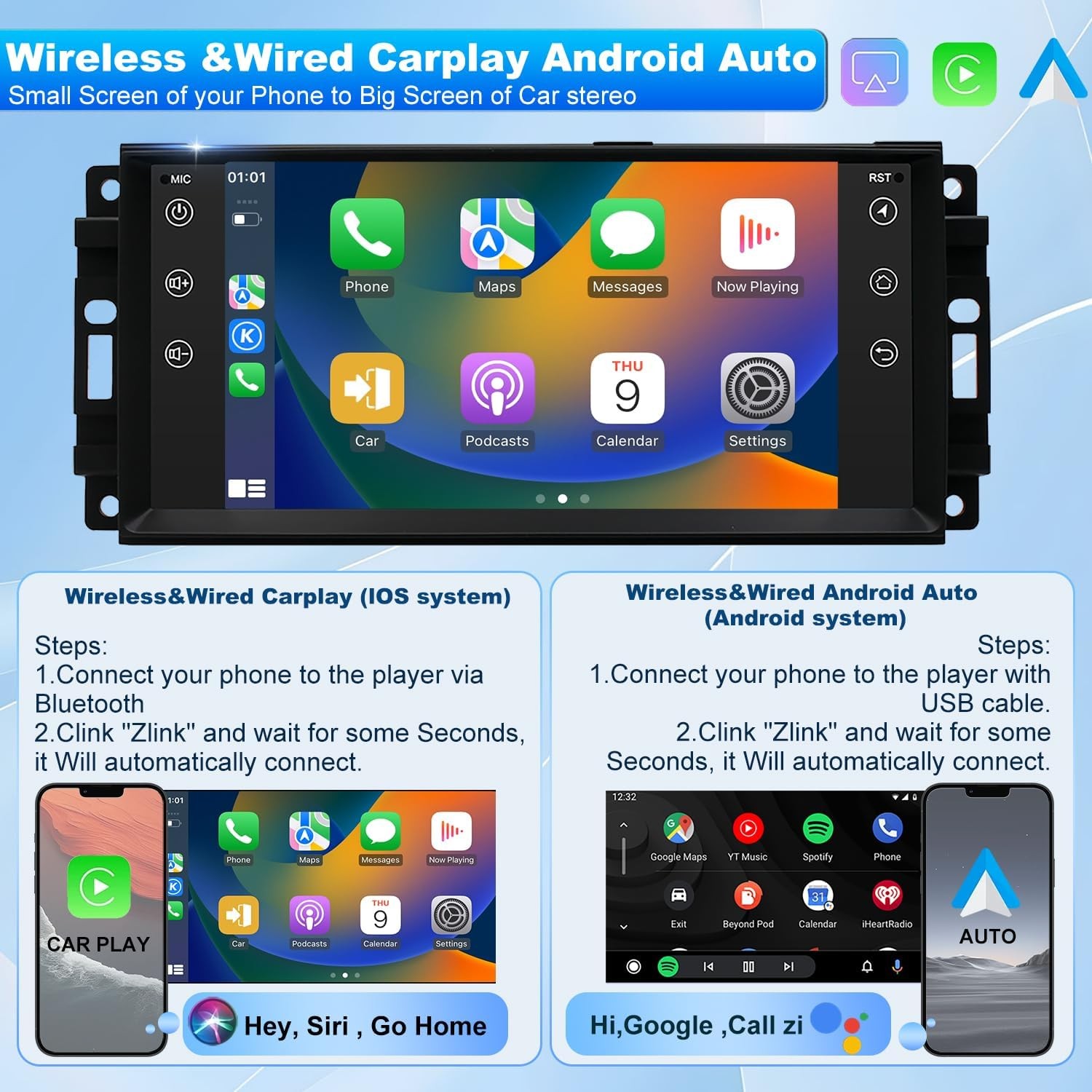 For 2008-2011 Dodge Dakota In Dash Radio Rotated Android 15 Stereo CarPlay GPS