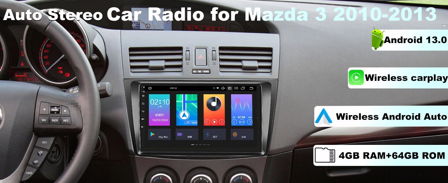 9″ Auto Stereo Video GPS Radio for Mazda 3 2010-2013 WiFi BT Android13.0 4+64G