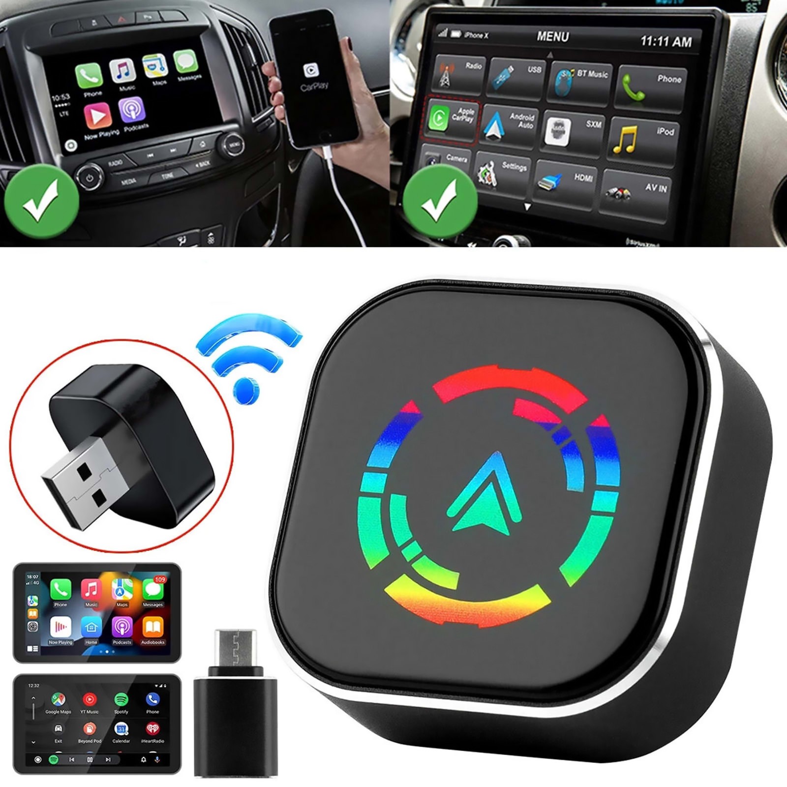 Wireless CarPlay Adapter USB Dongle Bluetooth 5.0 WiFi for iOS Android Auto Car