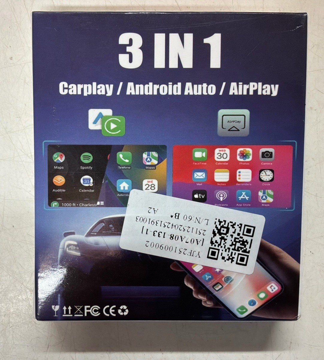 Mini Carplay Adapter 3 IN 1 Wireless Carplay & Android Auto & Mirror Link +